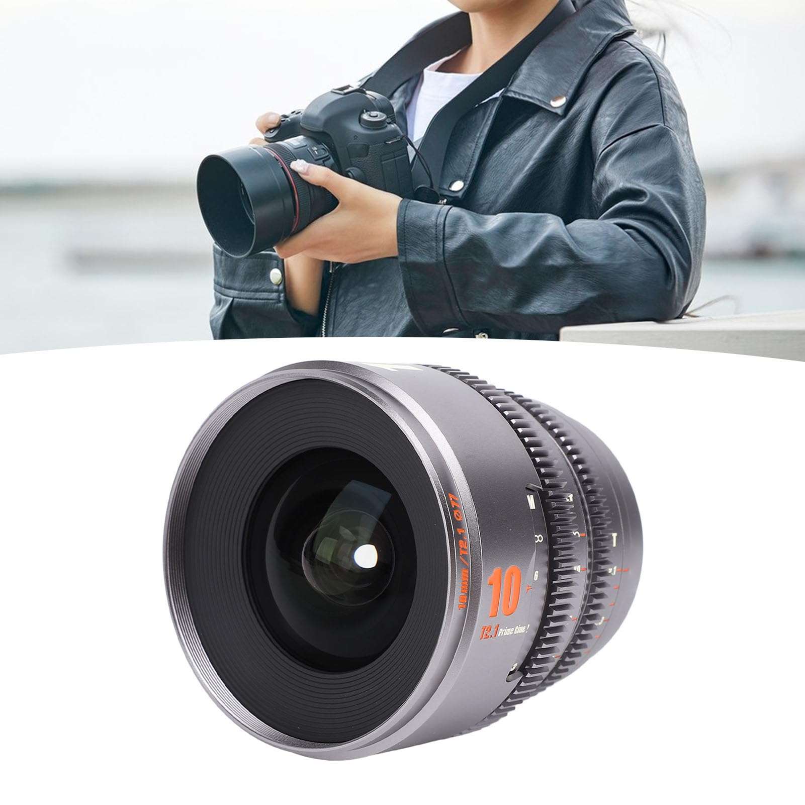T2.1 Cine Lens for E Mount Cameras, 10mm APS C 260 Deg Ultra Long Focus Large Aperture E Mount Cameras Camera Lens for FS Series for Portraiture Street Photography (Gray) 6
