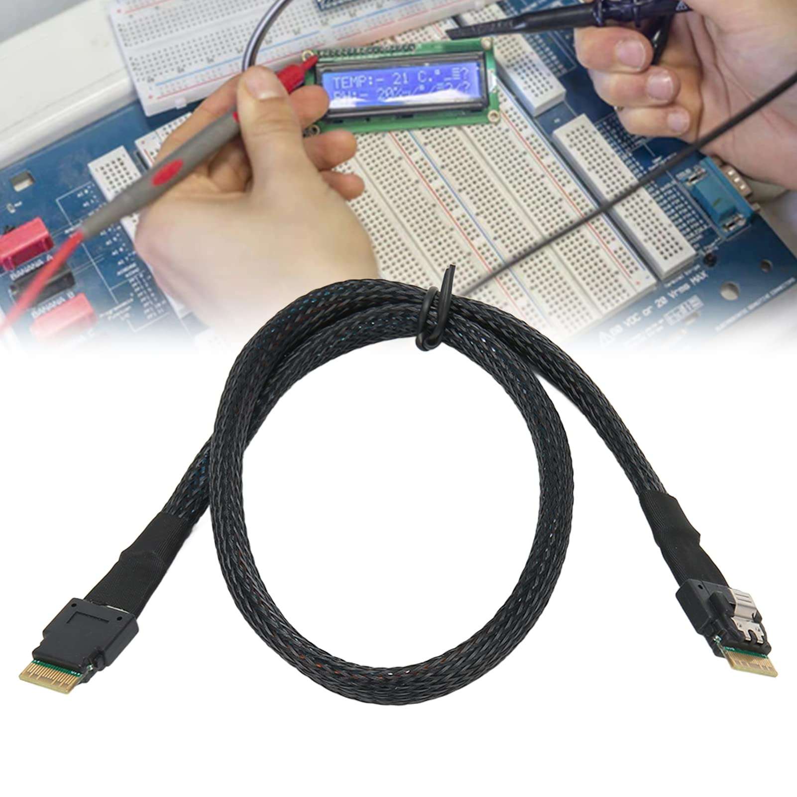 DAUERHAFT Micro SATA Cable, Slim SAS Cable Less Loss 12GBPS for Desktop(1m / 3.3ft) 3