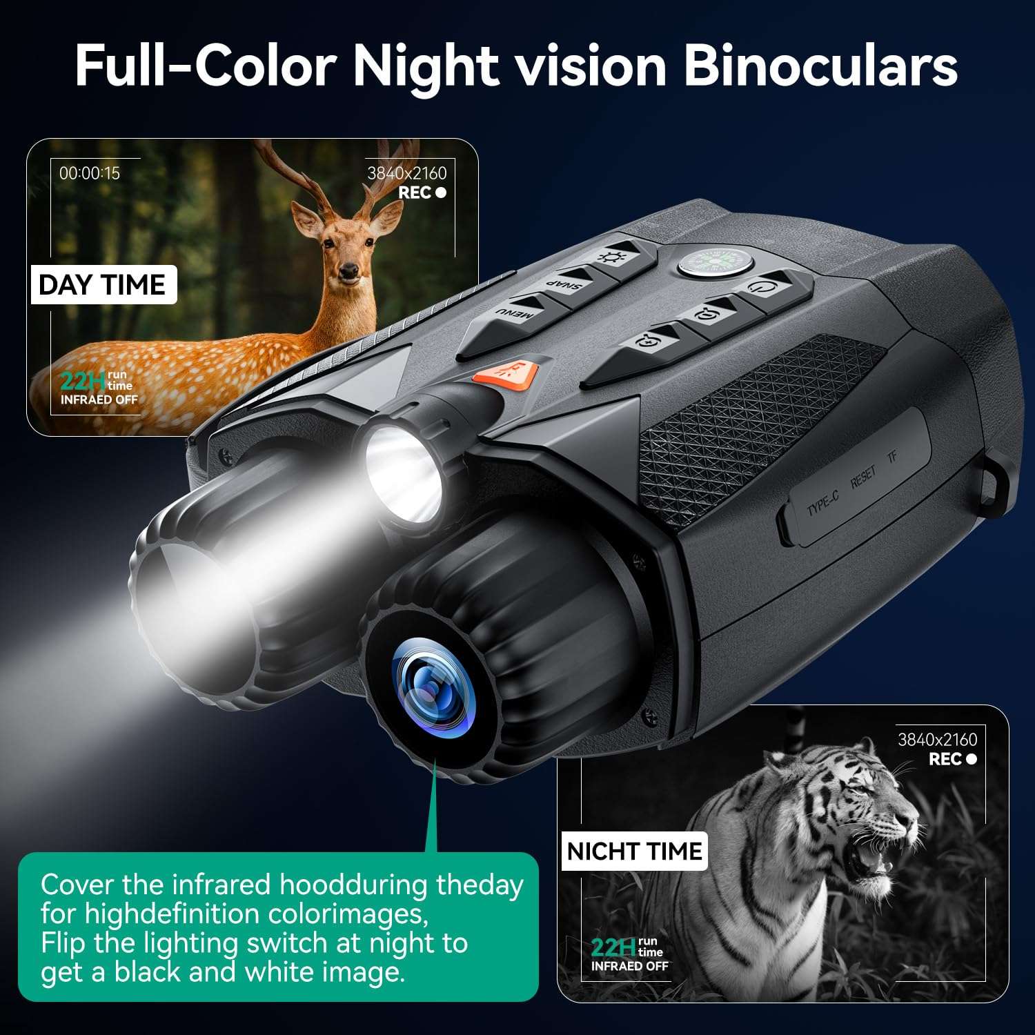 Mildhug Night Vision Goggles - Night Vision Binoculars for Adults, 10X Digital Zoom, 2.4'' HD Screen Binoculars with 7 Infrared Gearadjustment & 2000mAh Rechargeable Battery for Photos and Videos 6