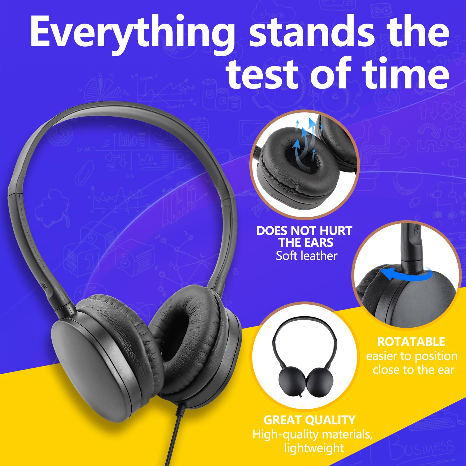 GDBOMA Type C Headphones Bulk for Classroom School Kids 10 Pack,USB C Wired Headphones for School Phone blet Laptop PC Online Class Meeting Web Conference Practice Test Black 5