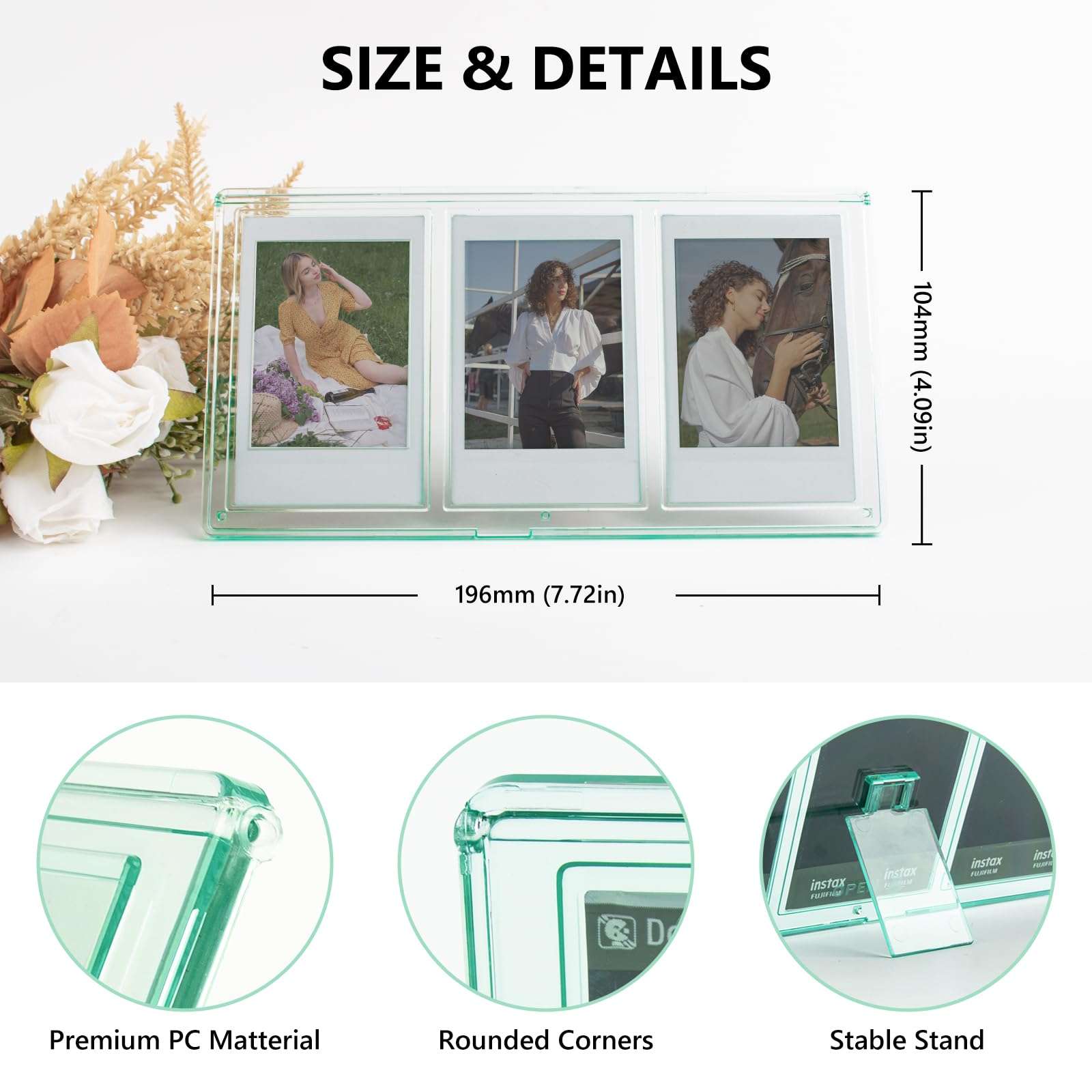 HIYQIN Collage Picture Frame with Three 2x3 Inch Openings - 3 IN 1 Mini Photo Frame Compatible with 2x3 Fujifilm/Polaroid Instax Film - Mint Green 4