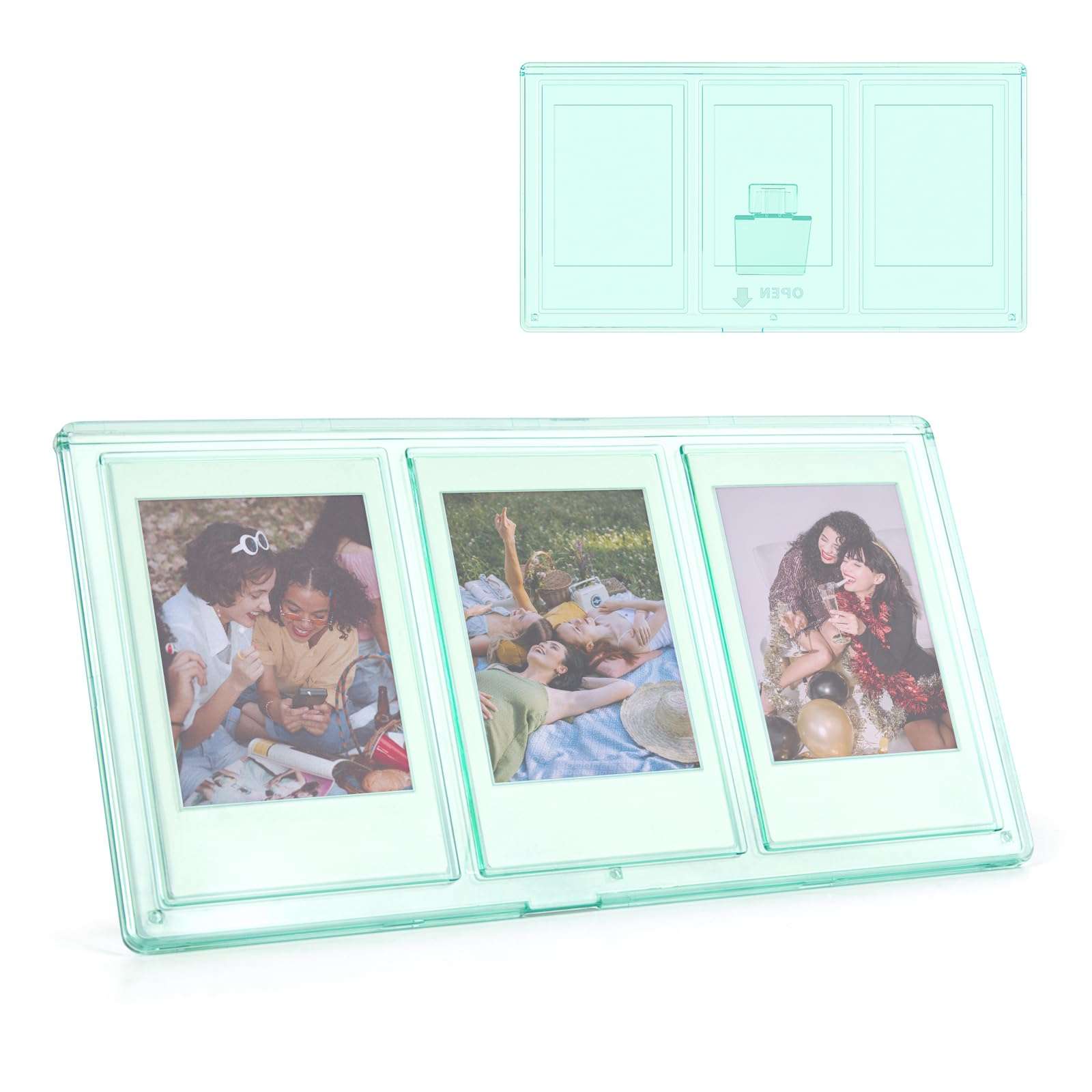 HIYQIN Collage Picture Frame with Three 2x3 Inch Openings - 3 IN 1 Mini Photo Frame Compatible with 2x3 Fujifilm/Polaroid Instax Film - Mint Green 1
