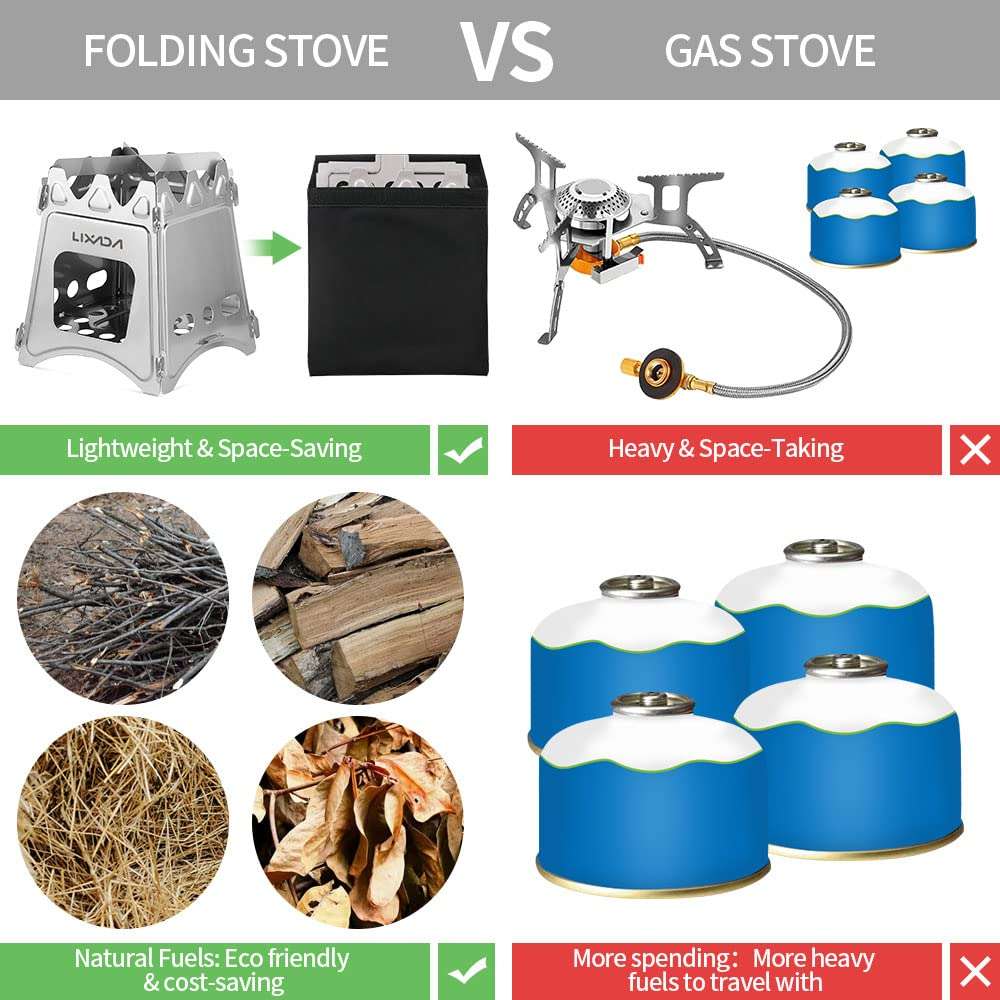 Lixada Camping Wood Stove Folding Lightweight Stainless Steel Wood Burning Stoves Portable Backpacking Stove for Outdoor Camping Hiking Backpacking Picnic Hunting BBQ 6