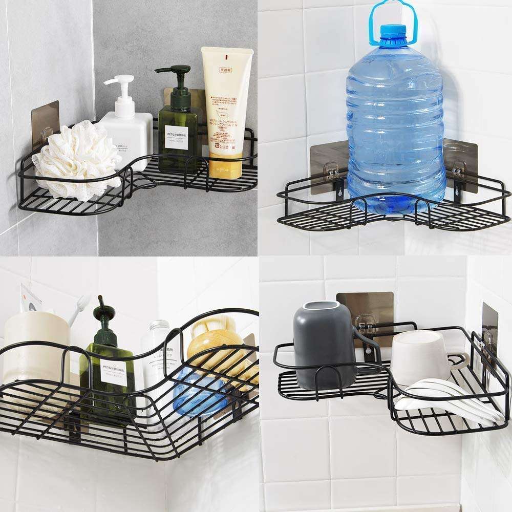 SOPTOOL Self Adhesive Metal Multipurpose Kitchen Home Essentials Magic Sticker Series Multipurpose Bathroom Corner Shower, Hanging Shower Caddy Rack for Soap Shampoo Towel Kitchen Organizer 1