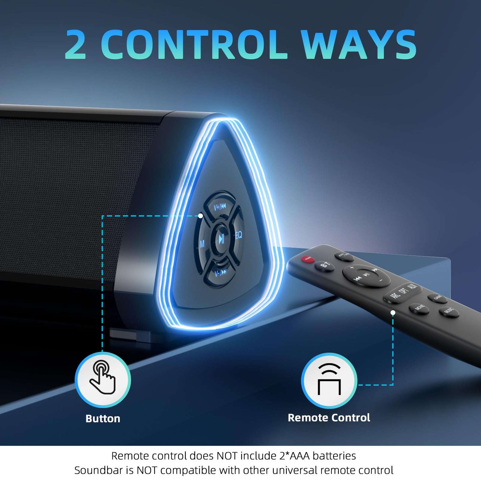 Desobry 16 inch Sound Bar for Smart TV, Small Soundbar with Surround Sound System, Bluetooth Sound Bar with HDMI/ARC/AUX/Coaxial/Optical/USB, Soundbar Speaker for Projector, TV, PC, Table Mountable 6