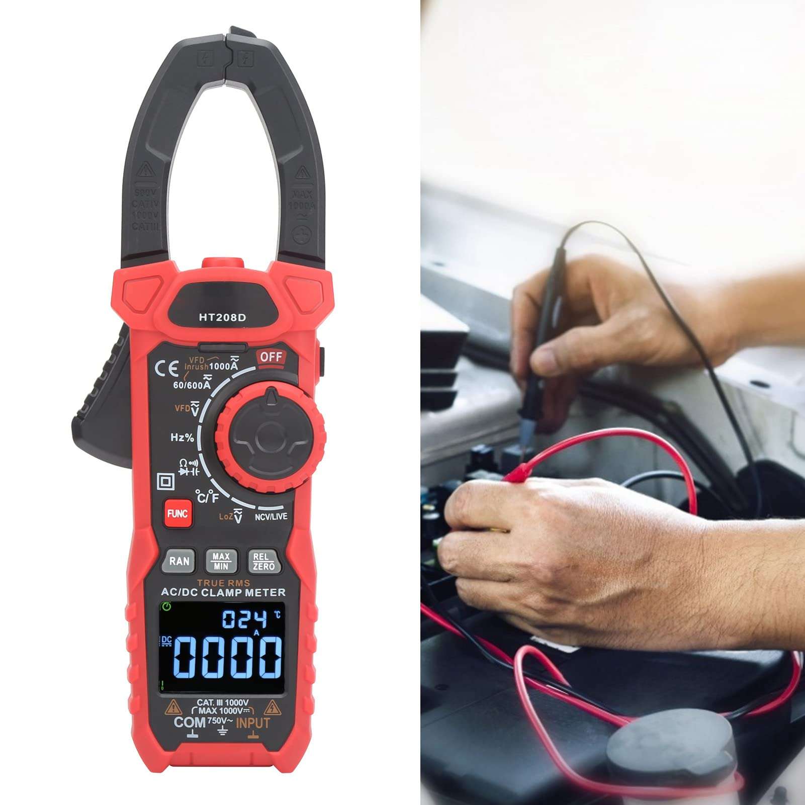 Ozgkee HT208D Digital Clamp Meter Ac/DC Voltage Current Ncv Tester Multimeter 6000 Counts DC Current Clamp Meter 3
