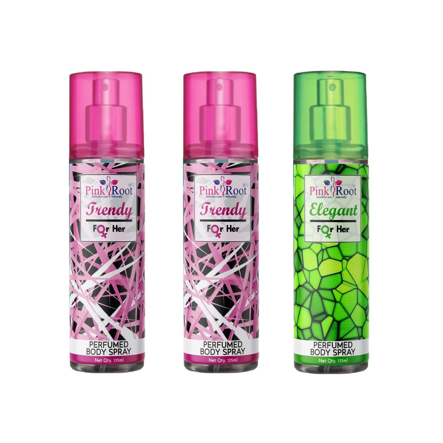 Pink Root Trendy & Elegant Perfumed Body Spray for Women, Pack of 3 1
