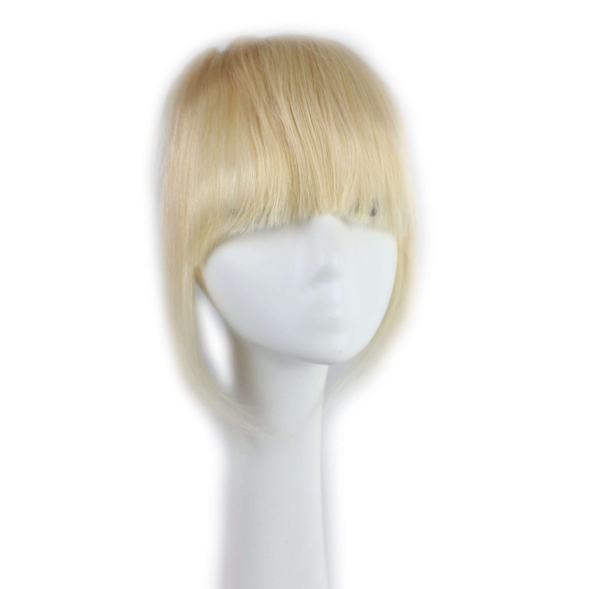 #613 Bleach Blonde: Sinoart Human Hair Front Clip-In Hair Bangs Full Fringe Short Straight Brazilian Virgin Human Hair Hairpieces Extensions For Women 6-8Inch (#613 Bleach Blonde) 2