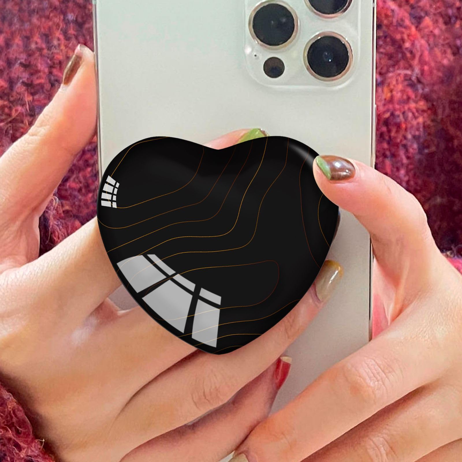 Luhoit - Cell Phone Expanding Phone Grip Heart Shape Glass Holder for Smartphones, Moblile Phone Collapsible Stand - Black Rose Gold Texture 5