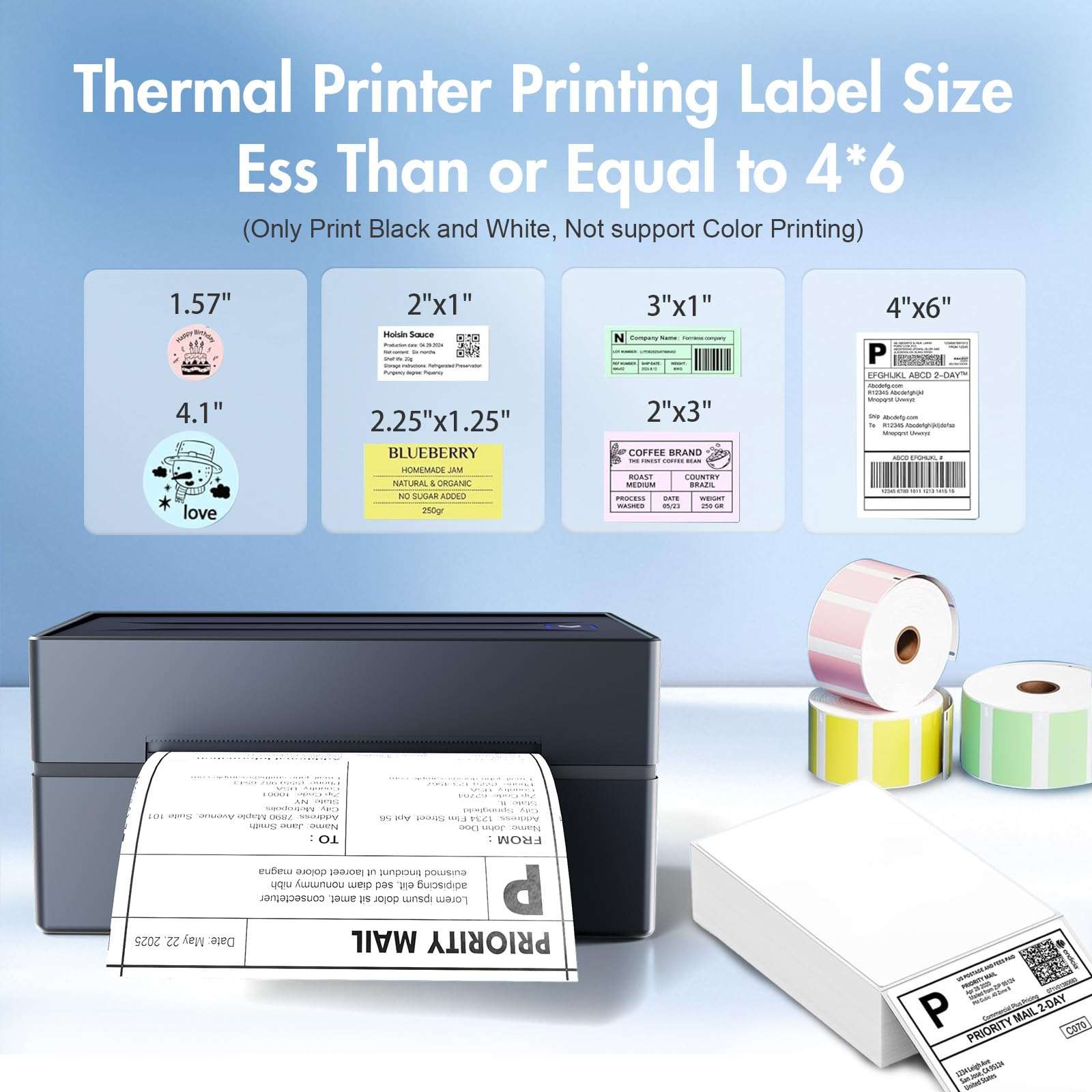 Bluetooth Thermal Shipping Label Printer: 4x6 Wireless Label Maker with Tape for Small Business - Compatible with iPhone, Android, Windows & Mac, Widely Used for USPS UPS Ebay Amazon Shopify Etsy 4