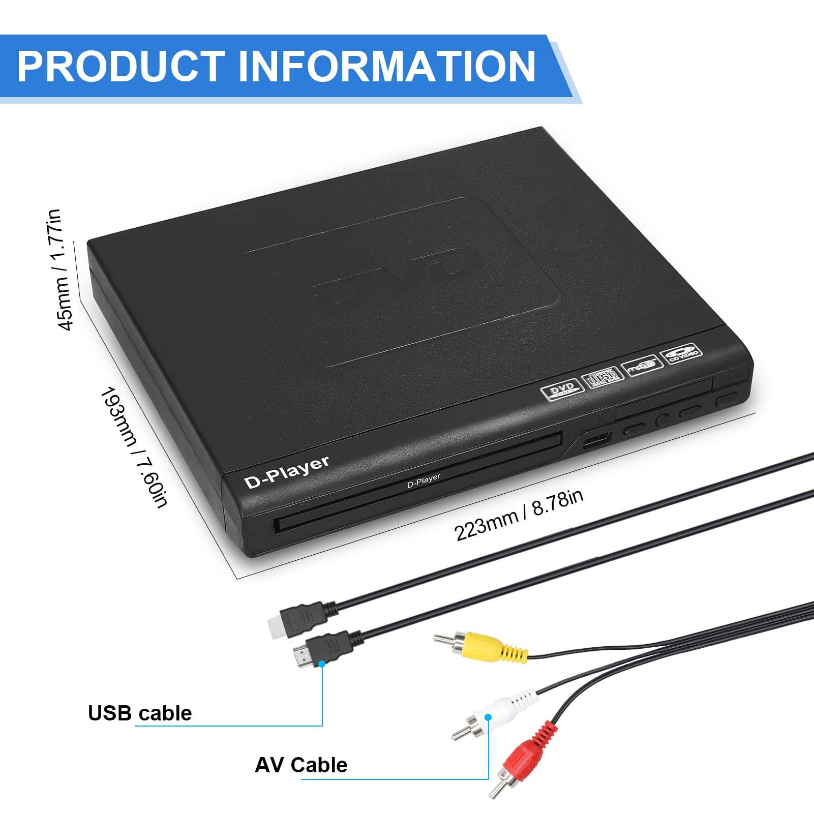 Decdeal Home 1080P TV DVD Player Portable VCD MP3 MPEG Viewer with Power-Off Memory Function 4