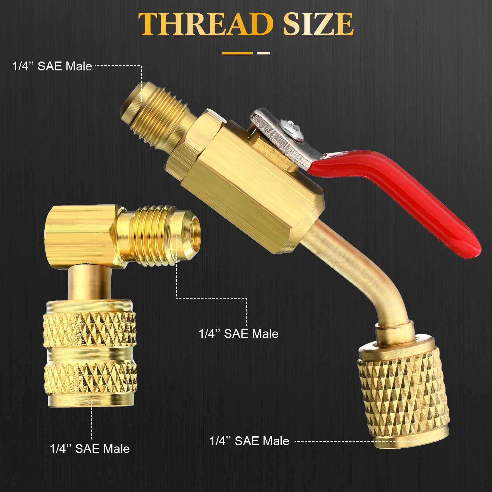 Mudder 7 Pcs Air Conditioning Refrigerant Compact Ball Valve 1/4 Inch for R410A R134A R12 R22 HVAC Adapter 5/16Inch Female to 1/4Inch Male Flare (3 Angle Ball Valve, 4 Right Angle Adapter) 3