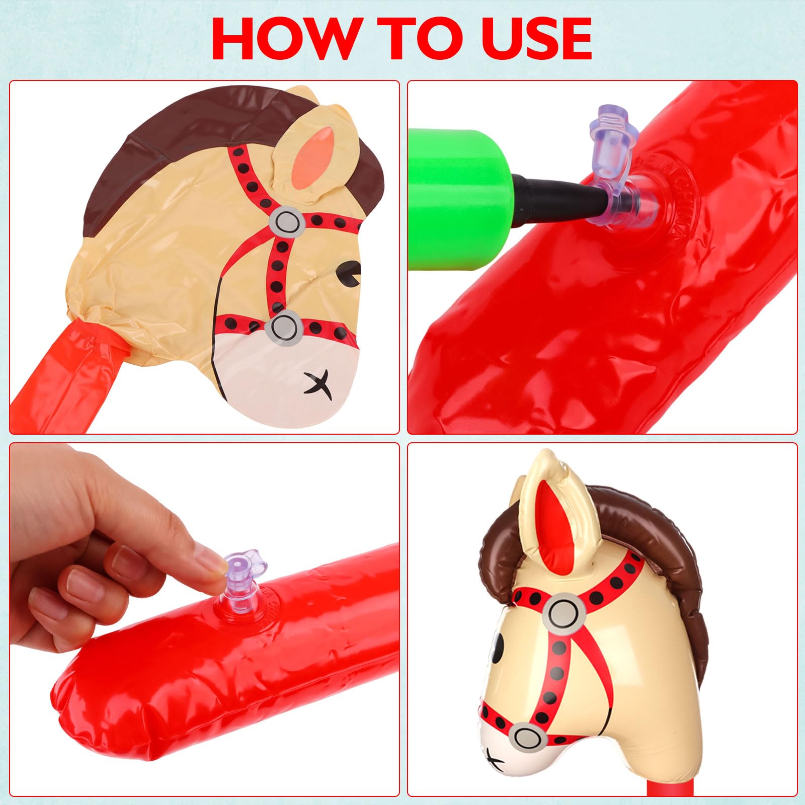 RUIYELE 18 Pcs 40 Inch Brown Inflatable Stick Horse Blow Up Horsehead Stick Balloon Horse Birthday Party Supplies Pony Stick for Christmas Horse Themed Party Decorations Costume Stick 4