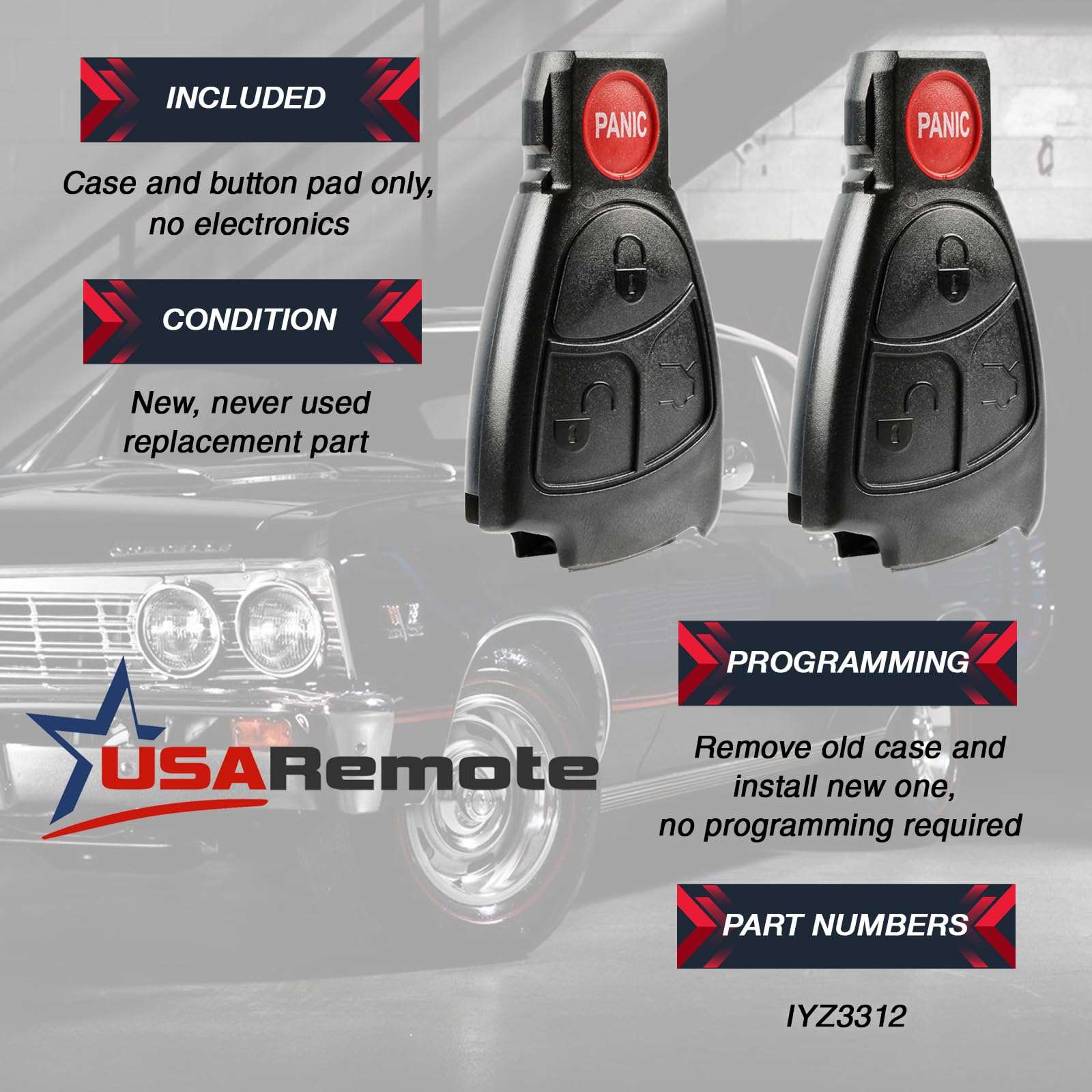 Key Fob Keyless Entry Remote Shell Case & Pad fits C Class, CLK, CLS, E Class, G Class, SLK Class, AMG, Set of 2 4