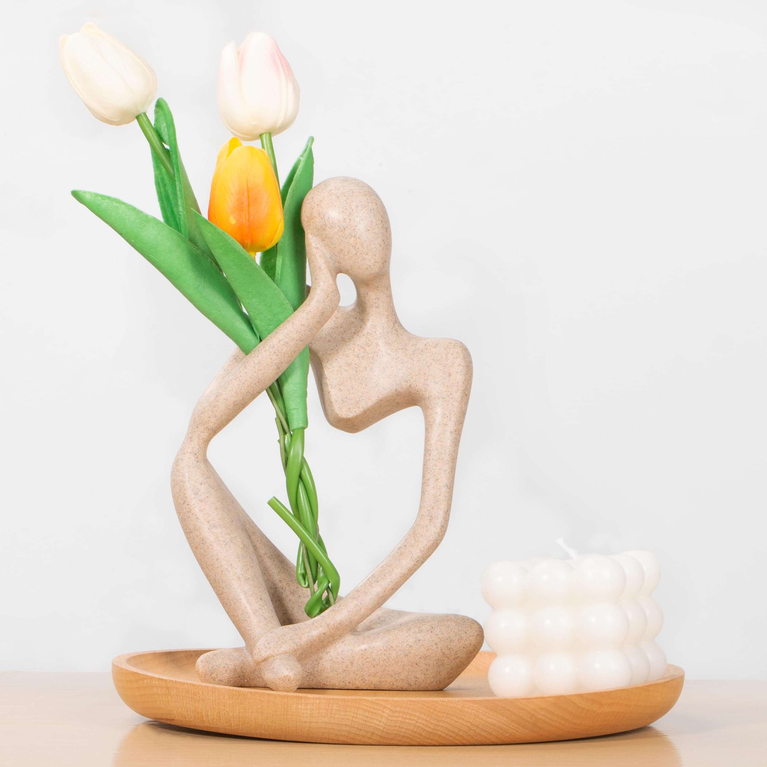 INNOLITES Boho Decor Thinker Statue Abstract Art Sculpture, Sandstone Resin Collectible Figurines for Home Living Room Office Shelf Decoration (Sandstone Left) 4