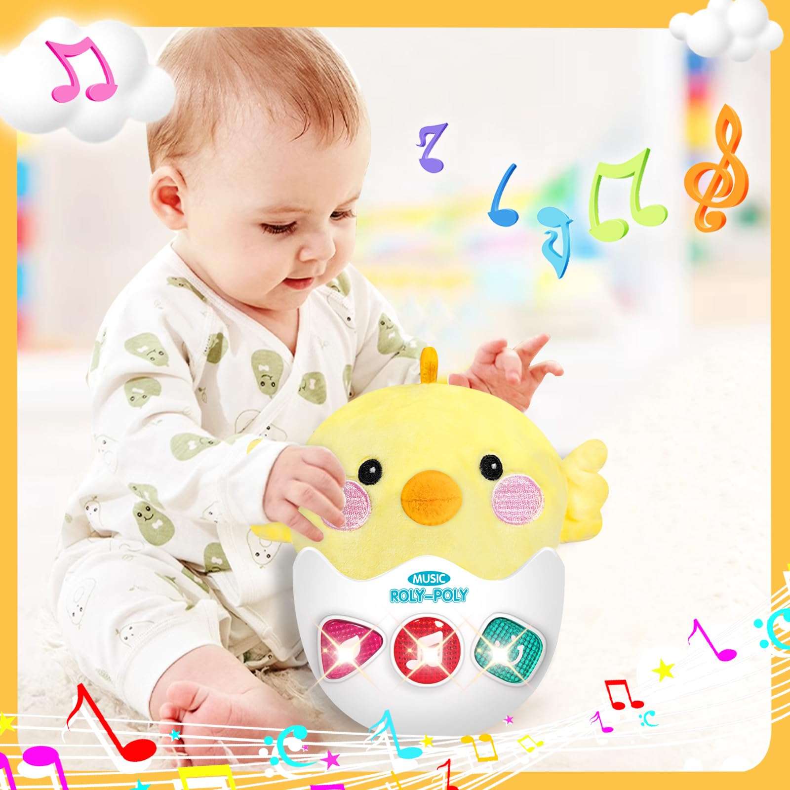 Baby Toys chicken Stuffed Animals: Infant Tummy Time Musical Toys for Toddlers 6 7 8 9 10 11 12 Months Babies Boy - 1st Birthday Girl Gifts, 6-12 12-18 Newborn Light & Sounds Sensory Toys 6