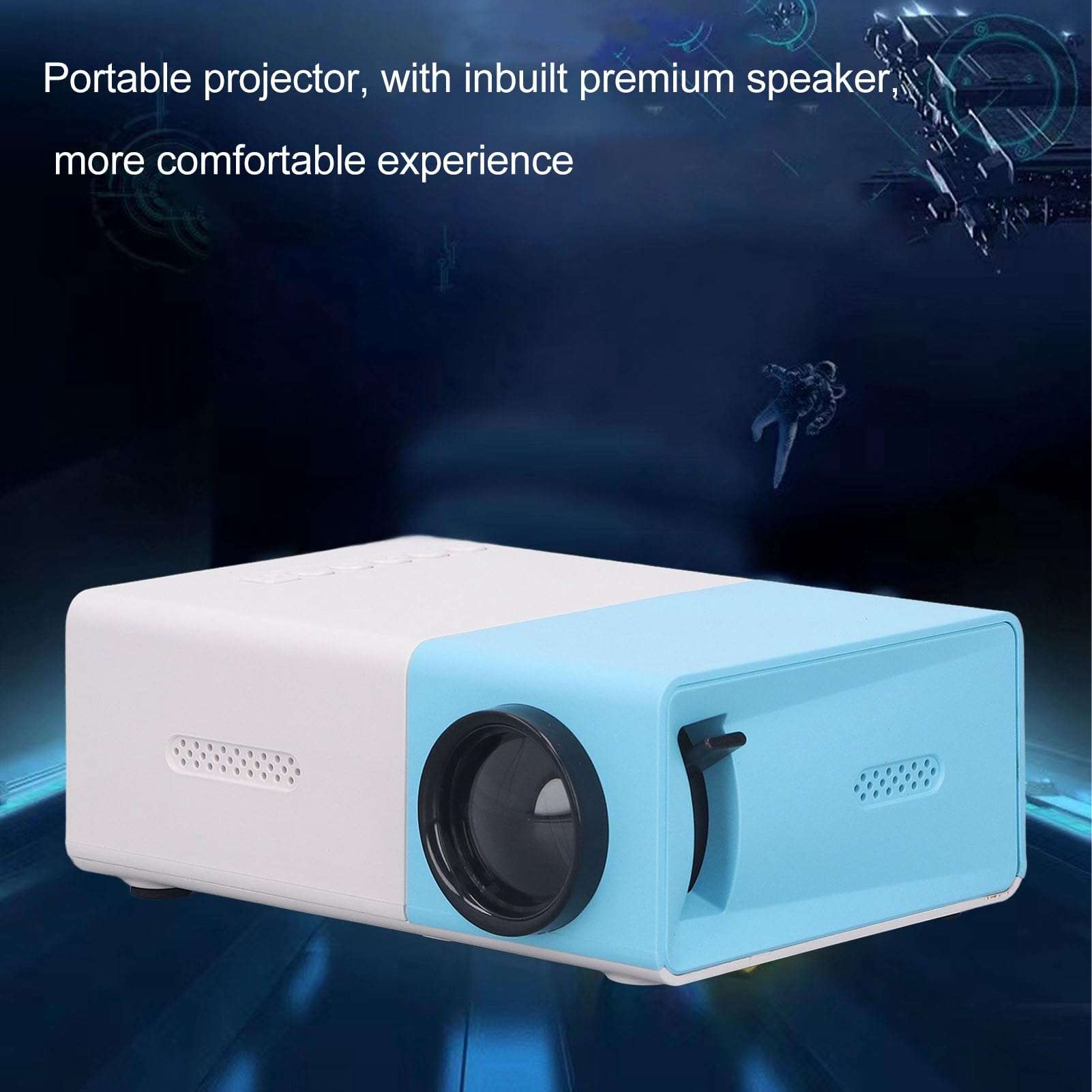 Xcello Mini Projector 1080P HD Inbuilt Speaker Mini Size Diffuse Reflection Imaging Portable Projector for Game Movie 100‑240V (US) 3