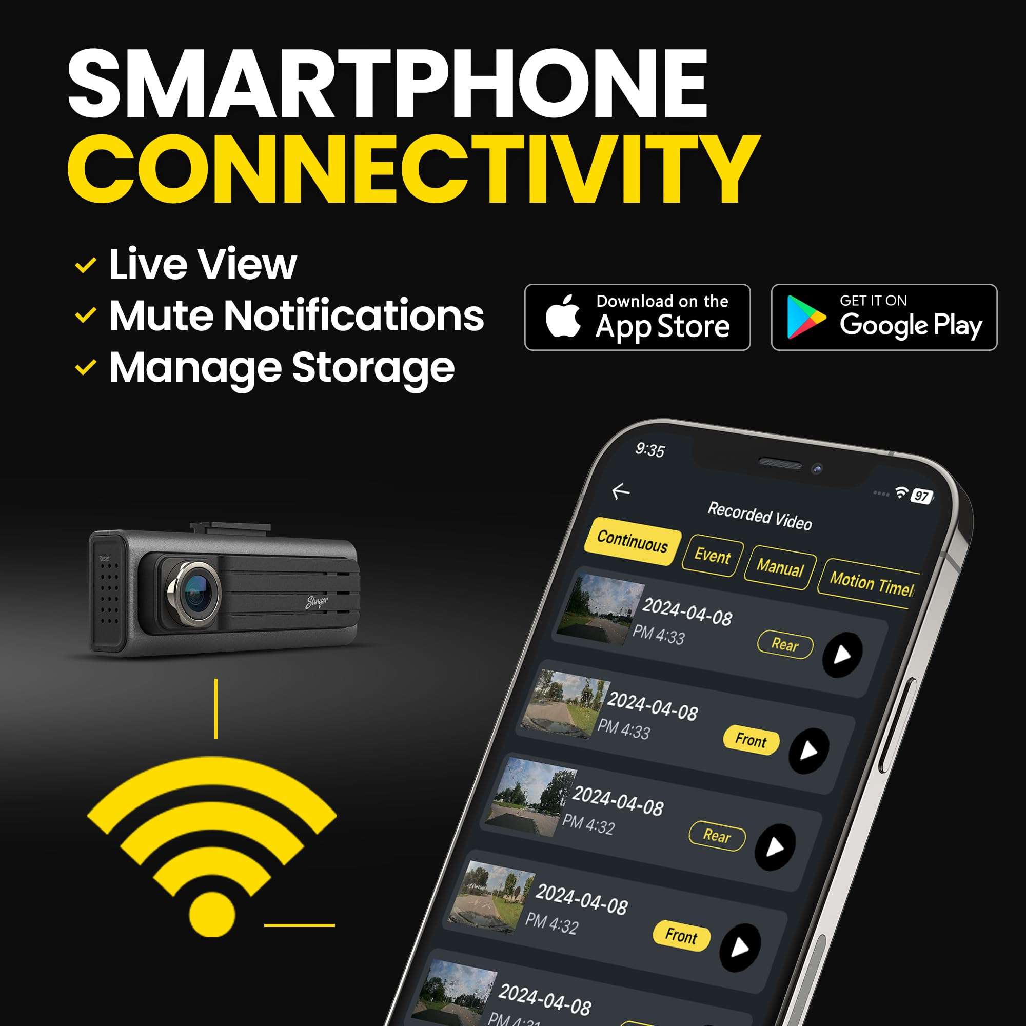 Stinger OPSIS Universal Full HD (1080p) Front & Rear Dash Camera, ADAS, Mute Notifications, Smart App, 32gb MicroSD Included 2