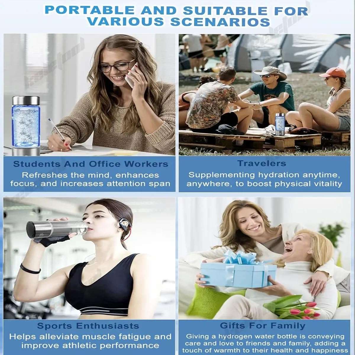 Preshwous Hydrogen Water Bottle, 3 in 1 Hydrogen Water Bottle Generator, 4000 PPB Hydrogen Water Bottles with SPE/PEM Technology, 14 OZ Hydrogen Water Machine for Gym Office School Running 3