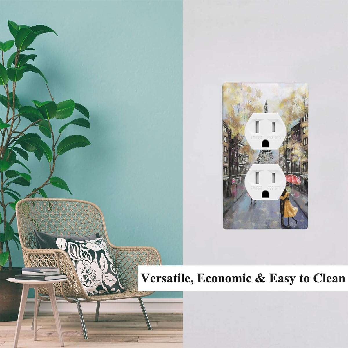 Pznen Paris Eiffel Tower Outlet Covers Duplex Wall Plate Standard Size 4.5" X 2.76" European City Landscape Yellow 1-Gang Plug Cover Light Switch Covers for Living Room Girl Bedroom 4