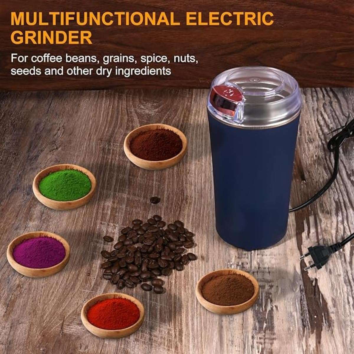 Electric Coffee Grinder,4 Blade Stainless Steel Mini Mixer Grinder for Home,Easy On/Off One-Touch Push Button Coffee Grinder Spices, Masala, Herbs, Nuts & Grains Multifunctional Use Mixer 3