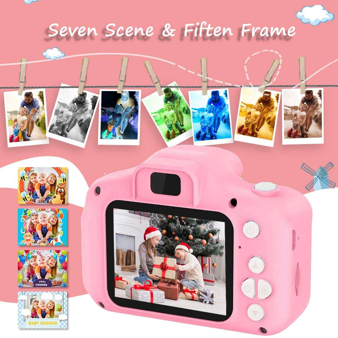 hyleton Digital Camera for Kids, 1080P FHD Kids Digital Video Camera Camcorder for 3-10 Years Girls Gift with 32GB SD Card & 2 Inch IPS Screen (Pink) 3