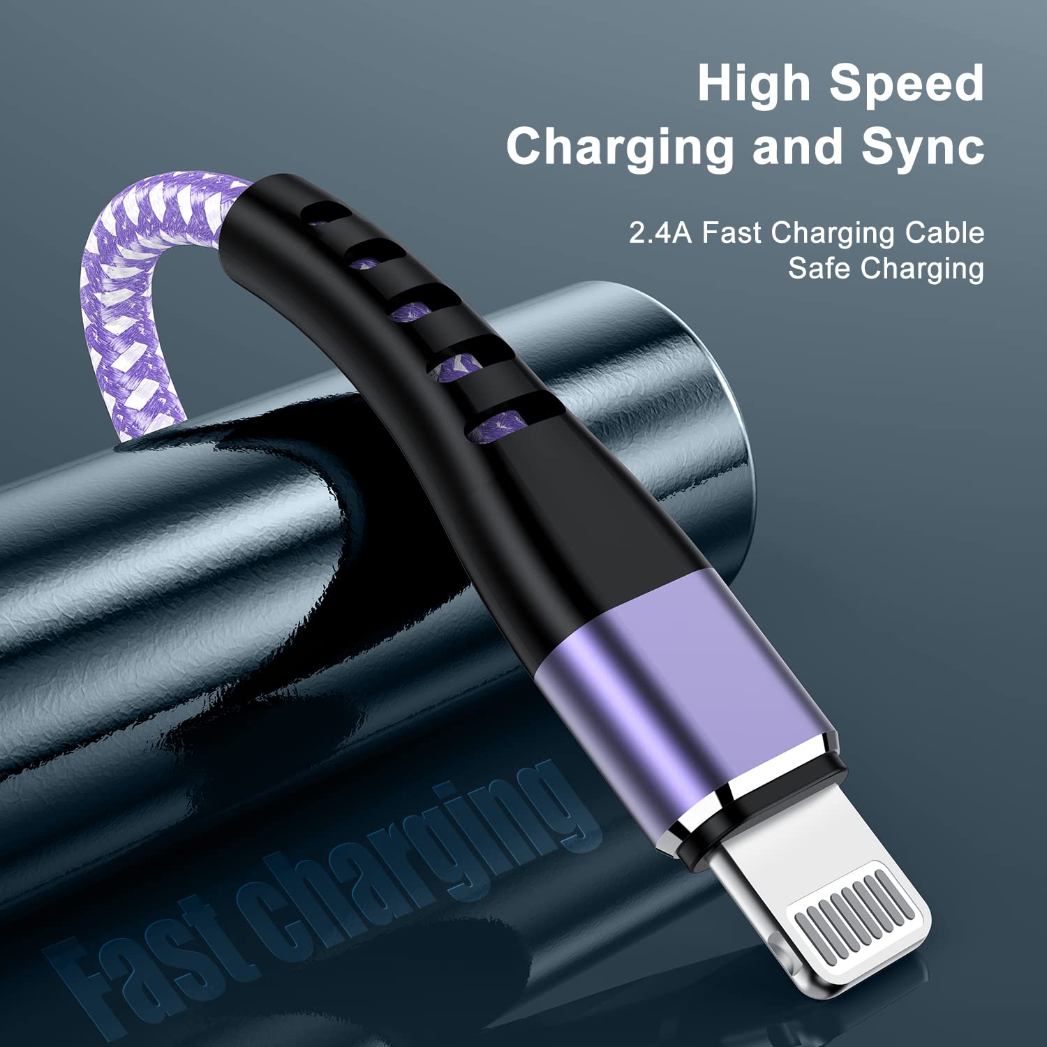 Apple MFi Certified 3 Pack iPhone Charger 1ft, Short Lightning Cable Strong Nylon Braided Charging Cable 1 Foot, Fast iPhone USB Cord for Apple iPhone11/ X/XS/XR/8/7/6/5S/SE/iPad Mini Air（Purple） 3