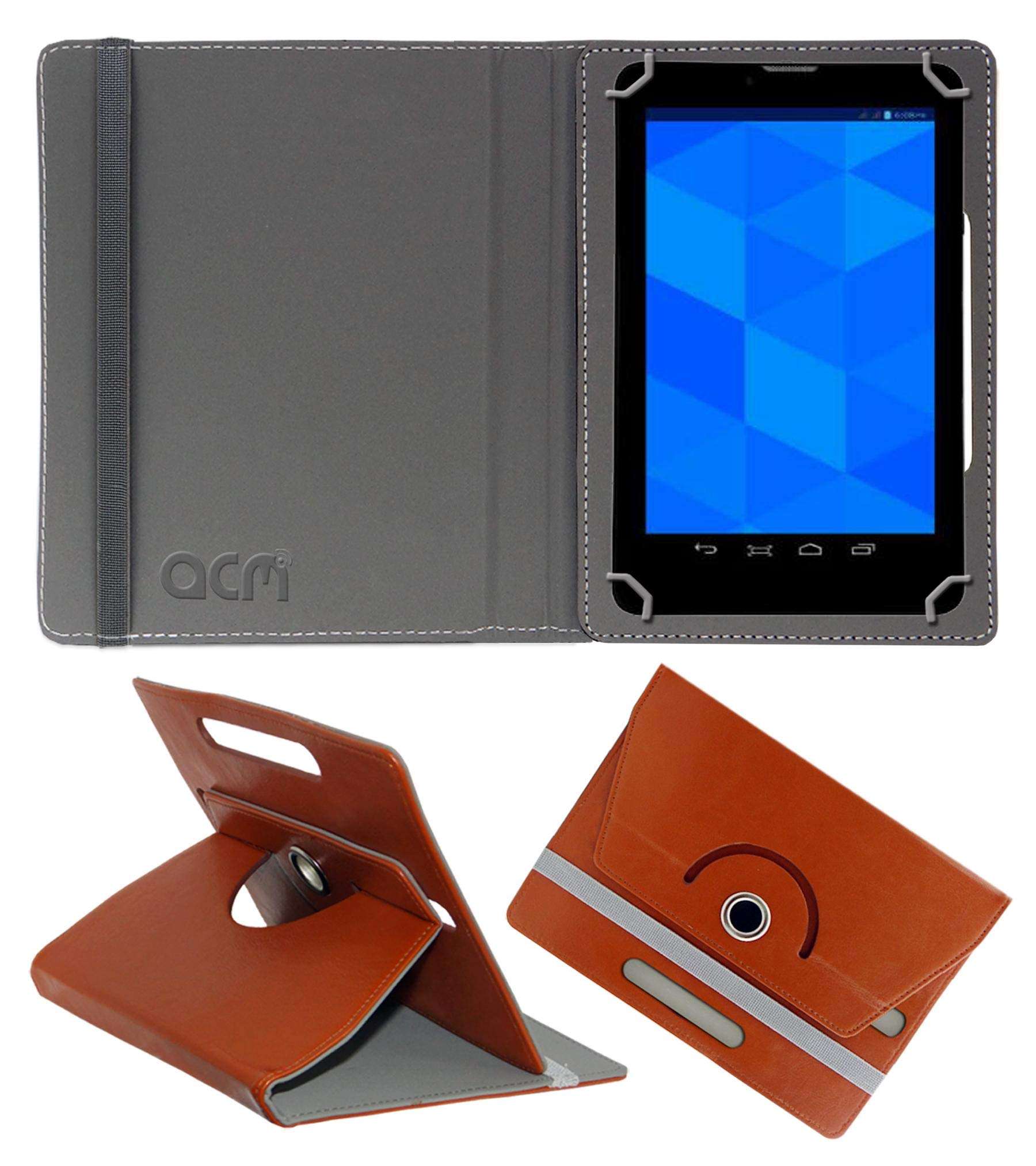 Acm Rotating Leather Flip Case Compatible with Datawind Moregmax 4g7 Tablet Cover Stand Brown 1