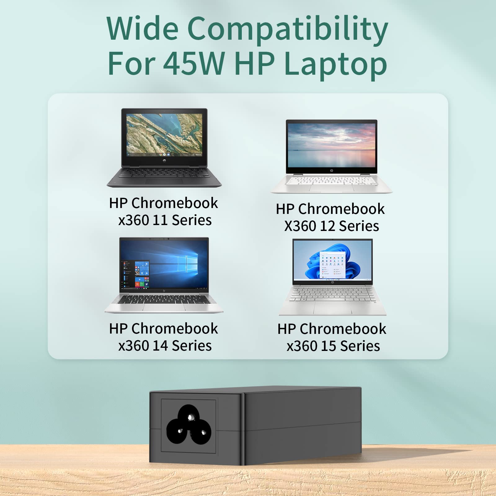 Slim USB C Laptop Charger 45W 65W Replacement for HP Spectre X360 Chromebook Envy Zbook Elitebook Elite X2 Type C Travel AC Adapter Computer Tablet Power Fabric Cord Flat Tip 6