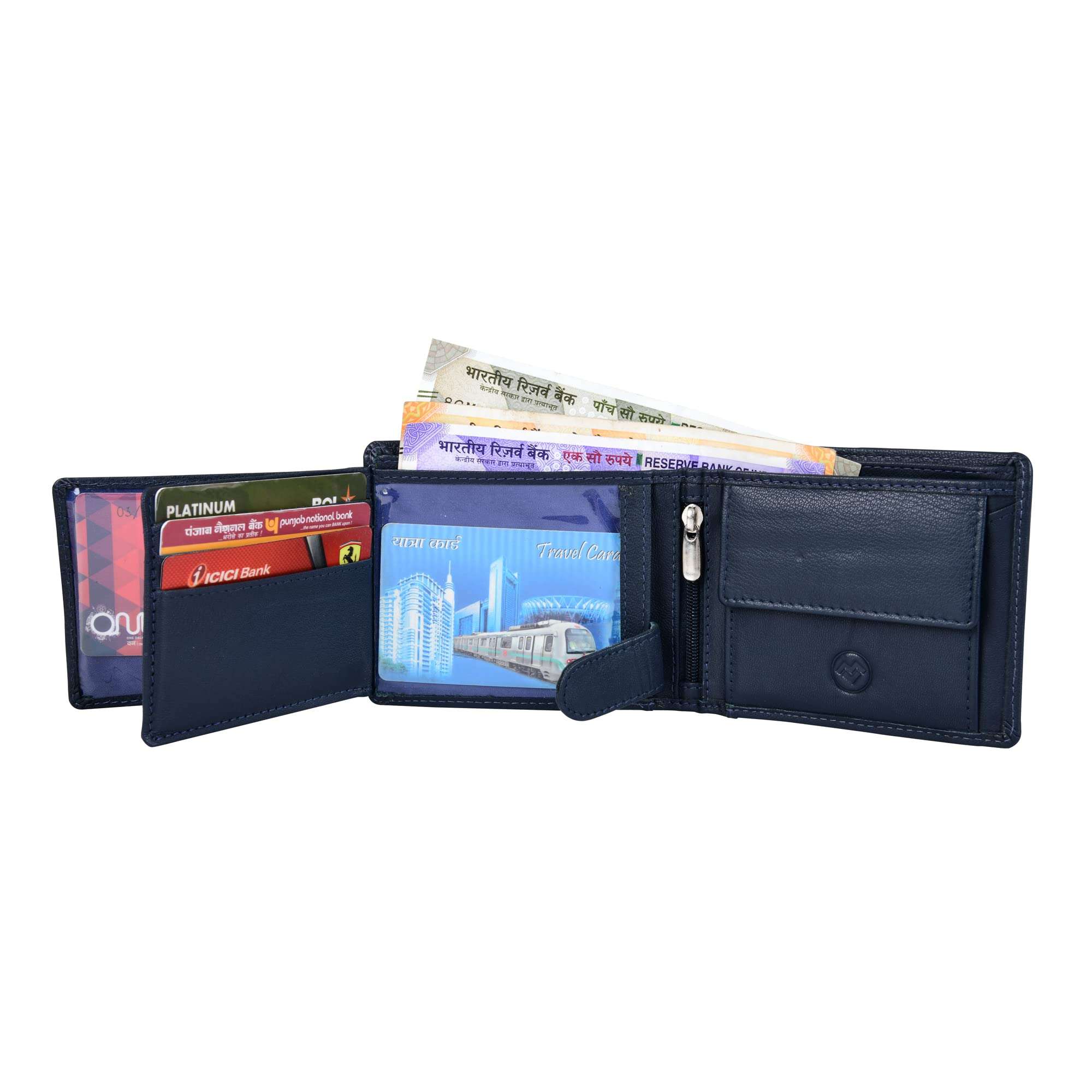 Men Casual, Trendy Blue Genuine Leather RFID Wallet (11 Card Slots) (Blue) 4