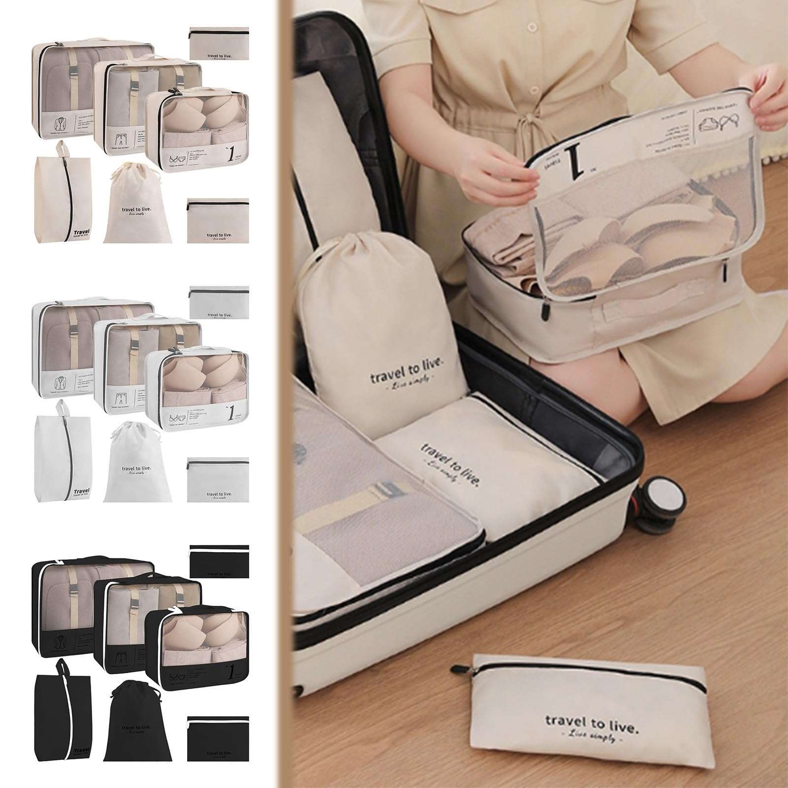 7pc Travel Organizer Bag Set Clothes Shoes Storage Bag Suitcase Classification Storage Bag Packing Cubes for Travel Luggage Packing Organizers 1