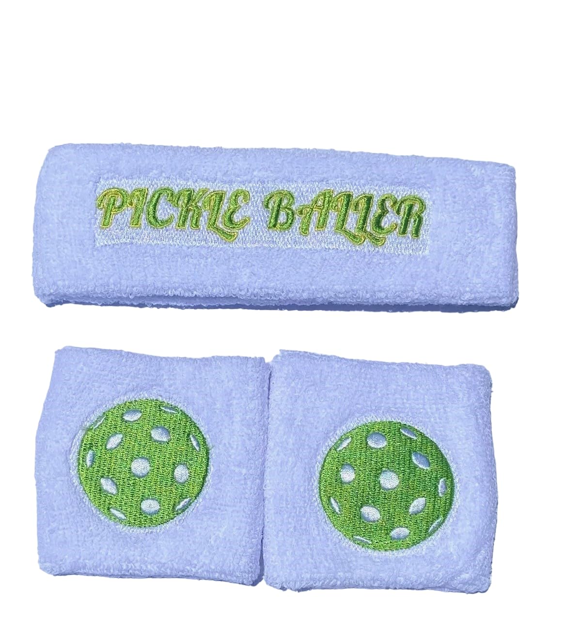 Pickleball Sweatband Set Headband Wristbands Gift Equipment Tennis Fun Dink Baller (White) 1