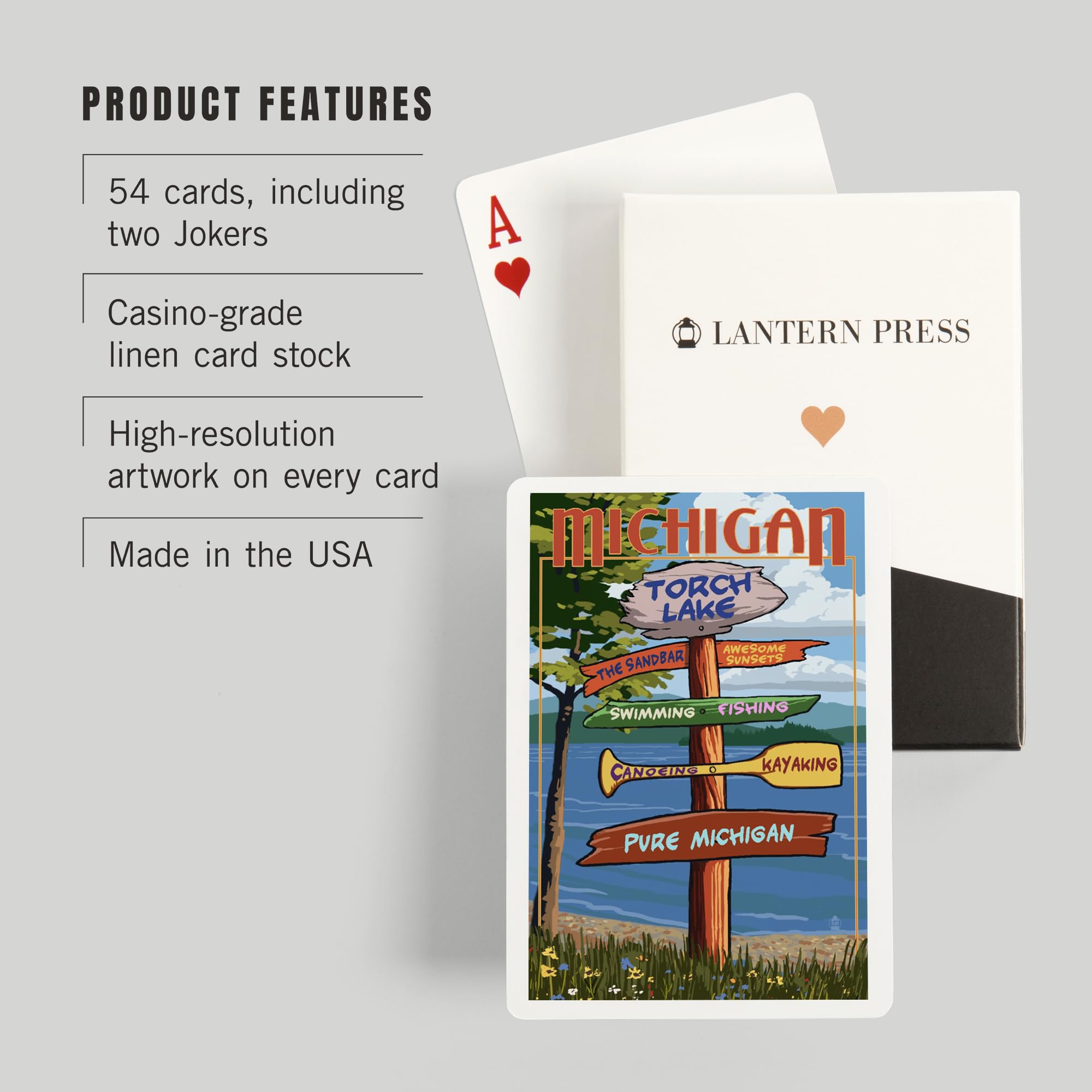 Lantern Press Torch Lake, Michigan, Pure Michigan, Sign Destinations (52 Playing Cards, Poker Size Card Deck with Jokers) 3