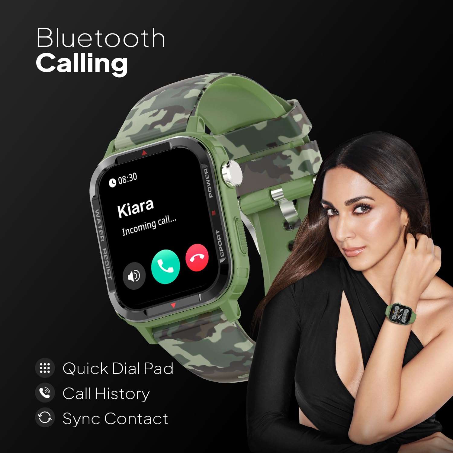 Fire-Boltt Tank 1.85" Outdoor Rugged Bluetooth Calling Smart Watch, 123 Sports Mode, 8 UI Interactions, Built in Speaker & Mic, 7 Days Battery (Camo Green) 4