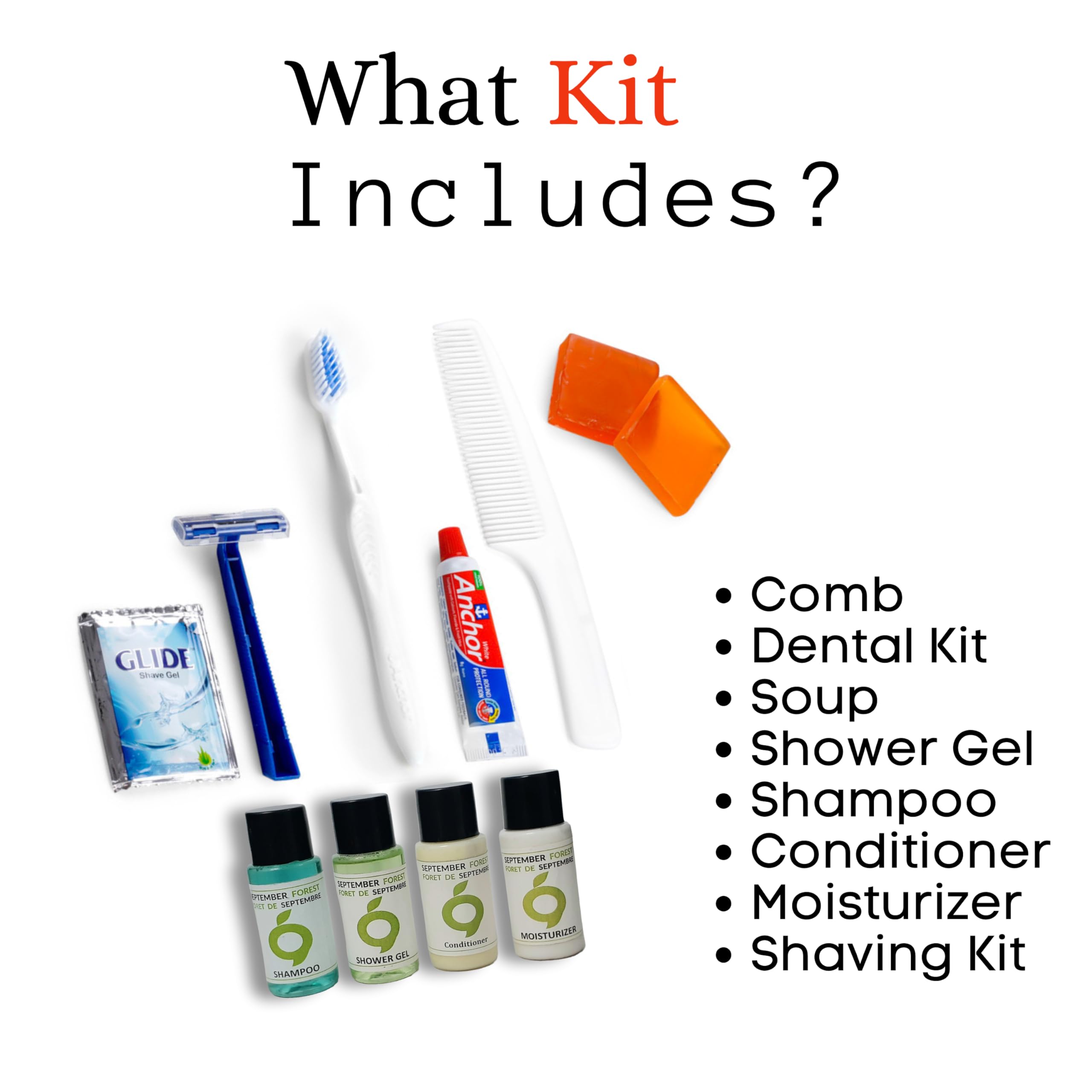 September Forest Premium Toiletries 8 Item Hotel Accessories Kit, Pack of 100 | Hotel Toiletries Kit | Guest House Kit | Guest Room Amenities | Marriage Guest Toiletry Kit | Hospital Kit 3