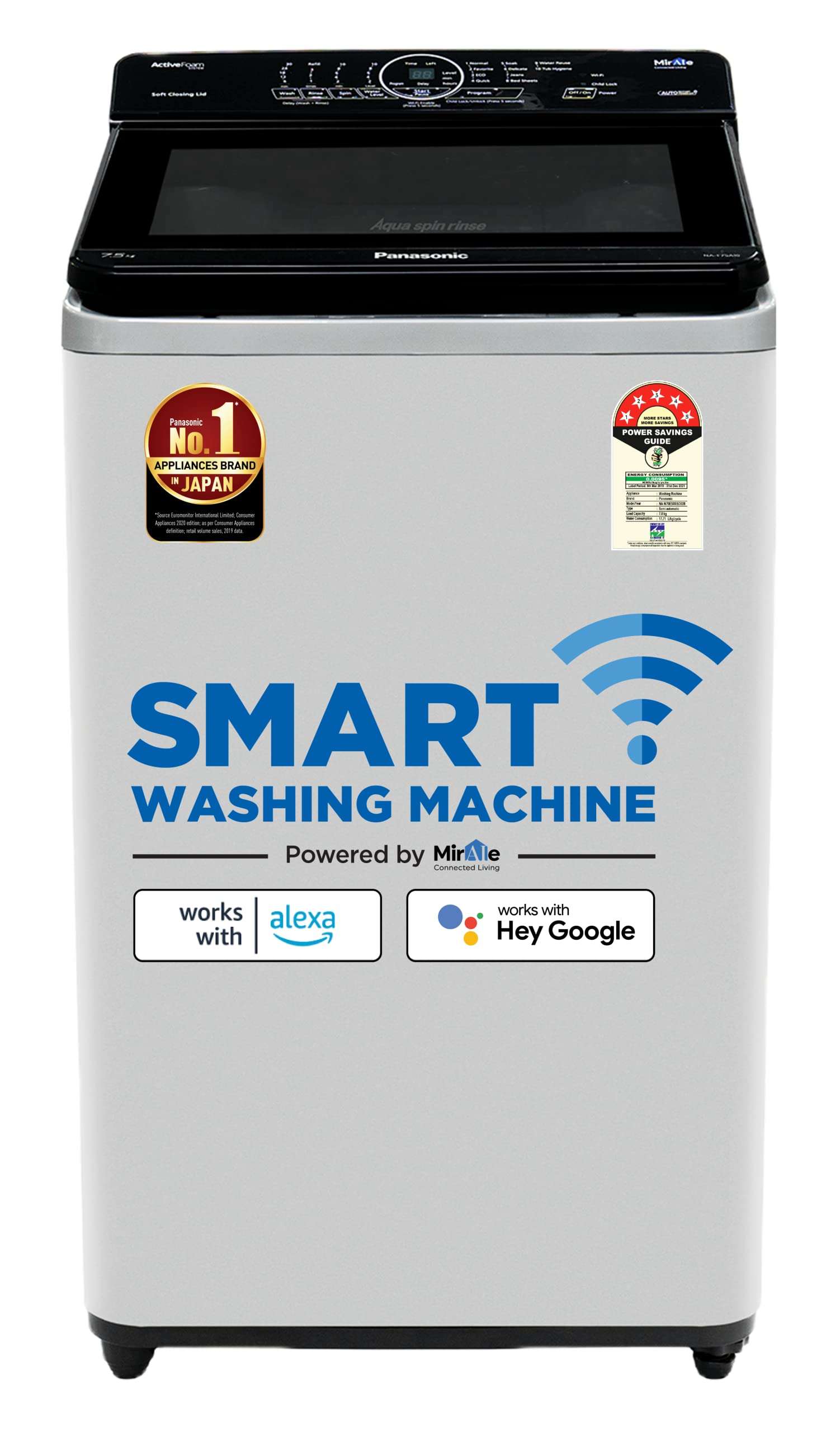 Panasonic 7.5 Kg Wifi Fully-Automatic Top Loading Smart Washing Machine (NA-F75A10MRB, Middle Free Silver, Compatible with Alexa) 1