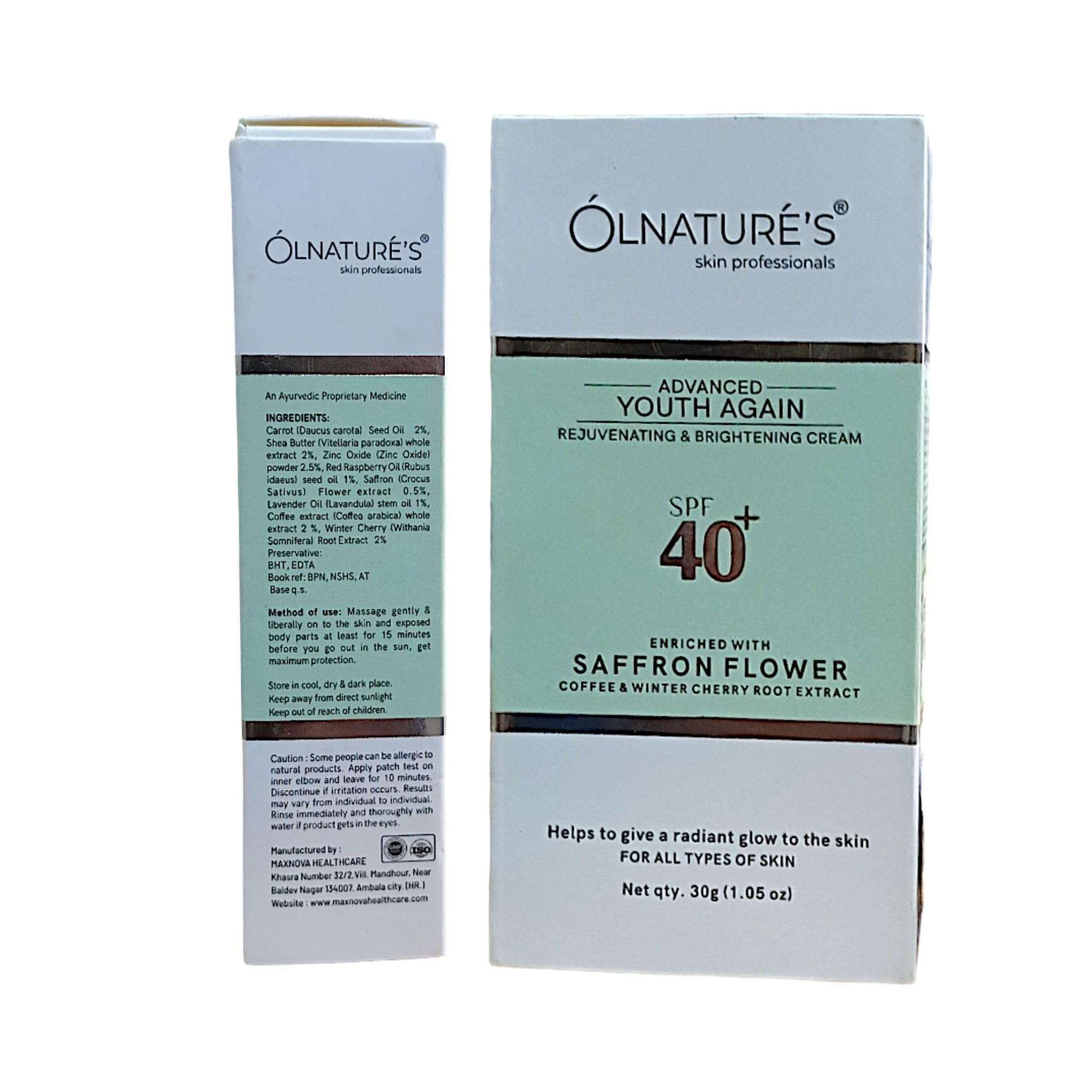 DHAKAR ENTERPRISES Advanced Youth Again Rejuvenating Cream, SPF 40+, Saffron Flower Extract, All Skin Types, 30g (Pack-of-2, 60g) 3
