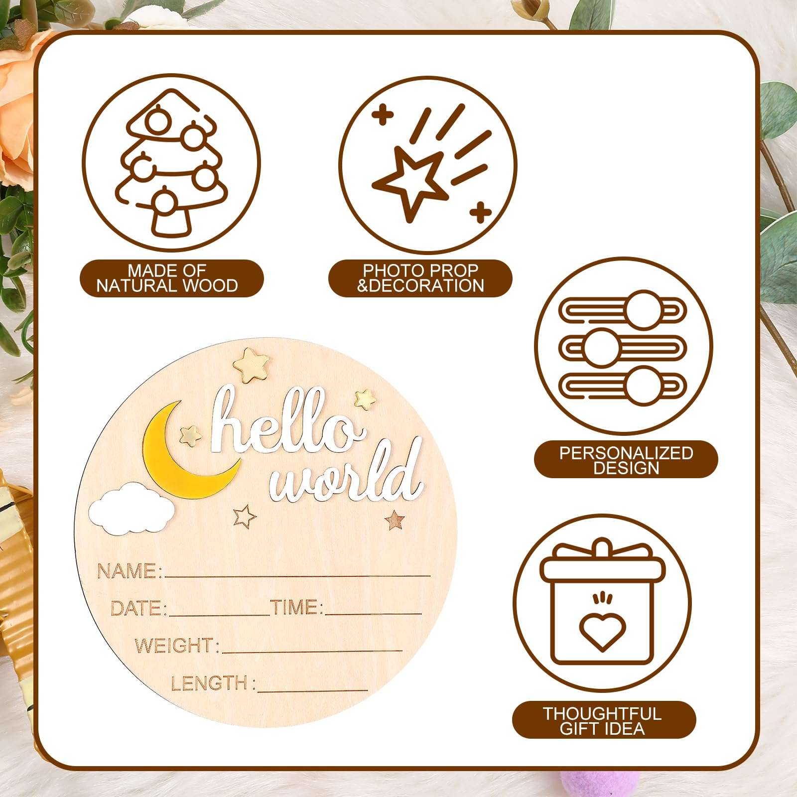 Lusofie Baby Announcement Sign Wooden Star and Moon Welcome Baby Sign Birth Announcement Sign for Hospital Home Decoration 6