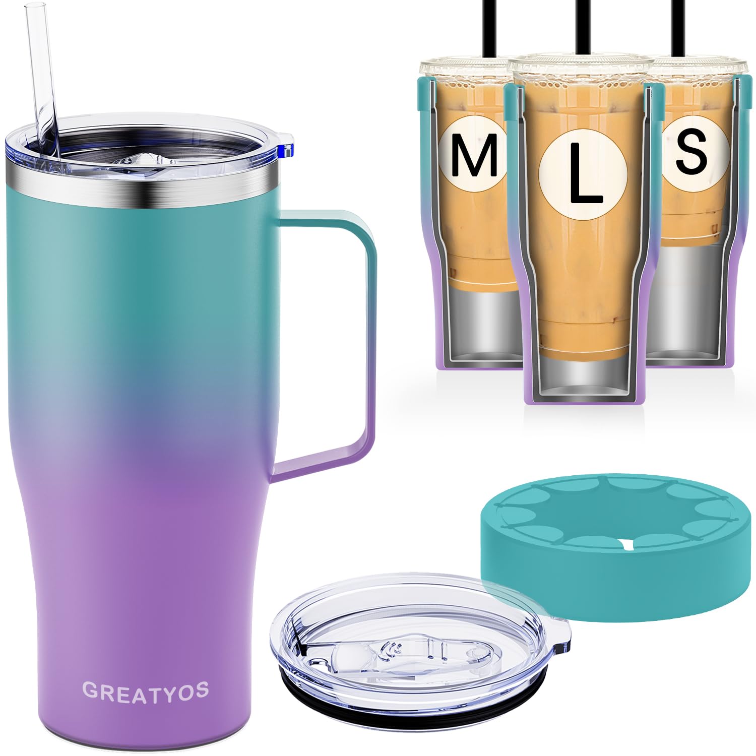 Universal Iced Coffee Sleeve with Handle - Insulated Double Wall Reusable Stainless Steel Holder Insulator for Cold Drinks Fits Starbucks Dunkin Donuts Dutch Bros Small Medium Large Cups (Fairyland) 1