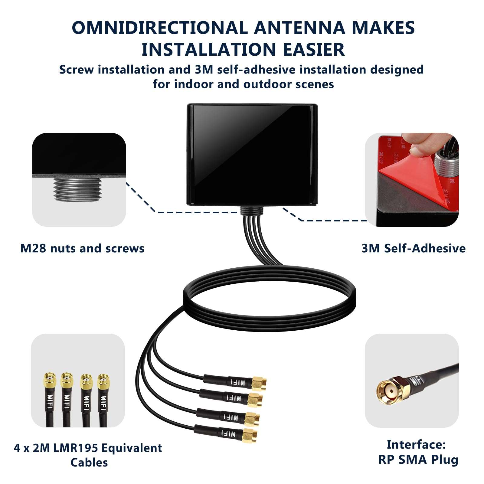 Maswell 4X4 WIFI7 Antenna 2100-7200MHz 5G Wifi7 WiFi6E Bluetooth Zigbee MIMO Antenna Screw Mount Cubic Antenna RP SMA Plug Waterproof 6