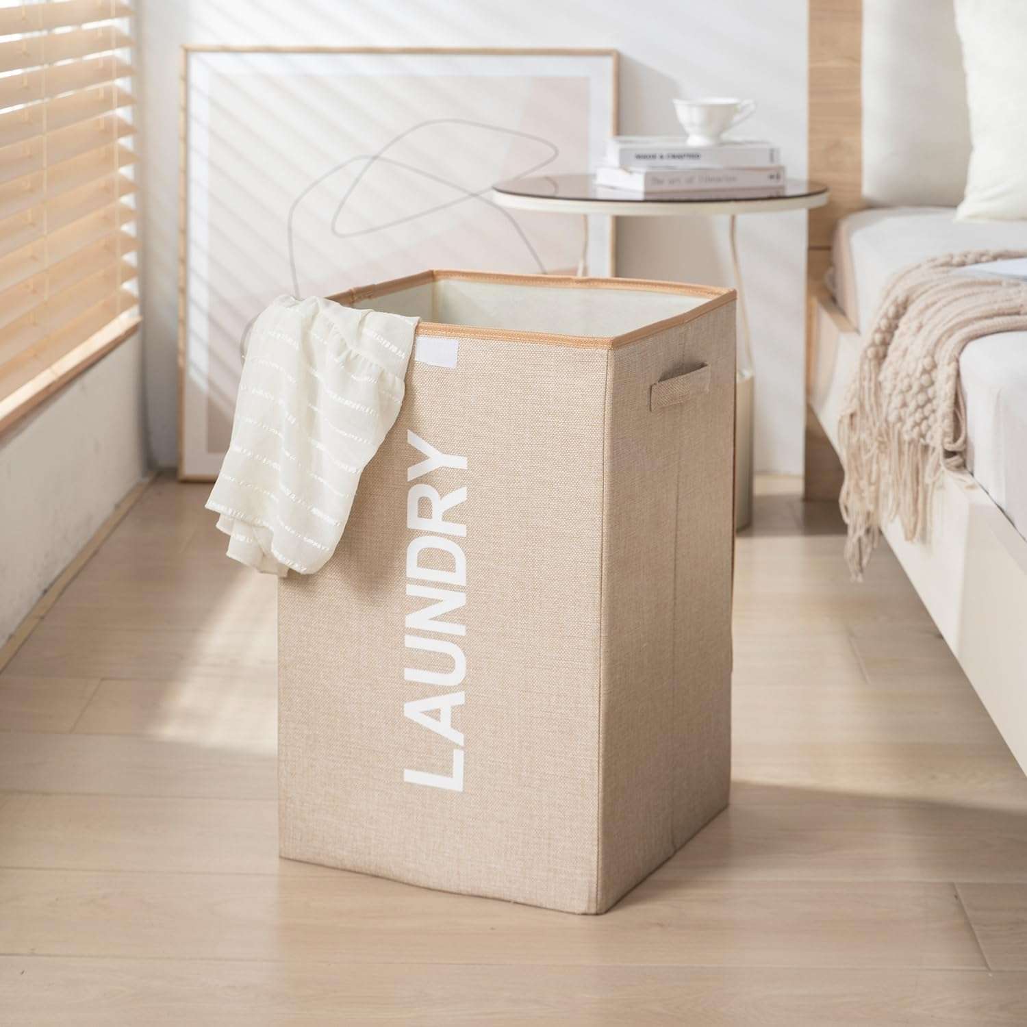 ZOVIRA 75L Laundry Basket for Clothes Non Woven Laundry Bin Laundry Bags for Clothes Freestanding Clothes Storage Organizer for Bedroom Basket for Clothes Cloth Bin Bag (Beige) 4