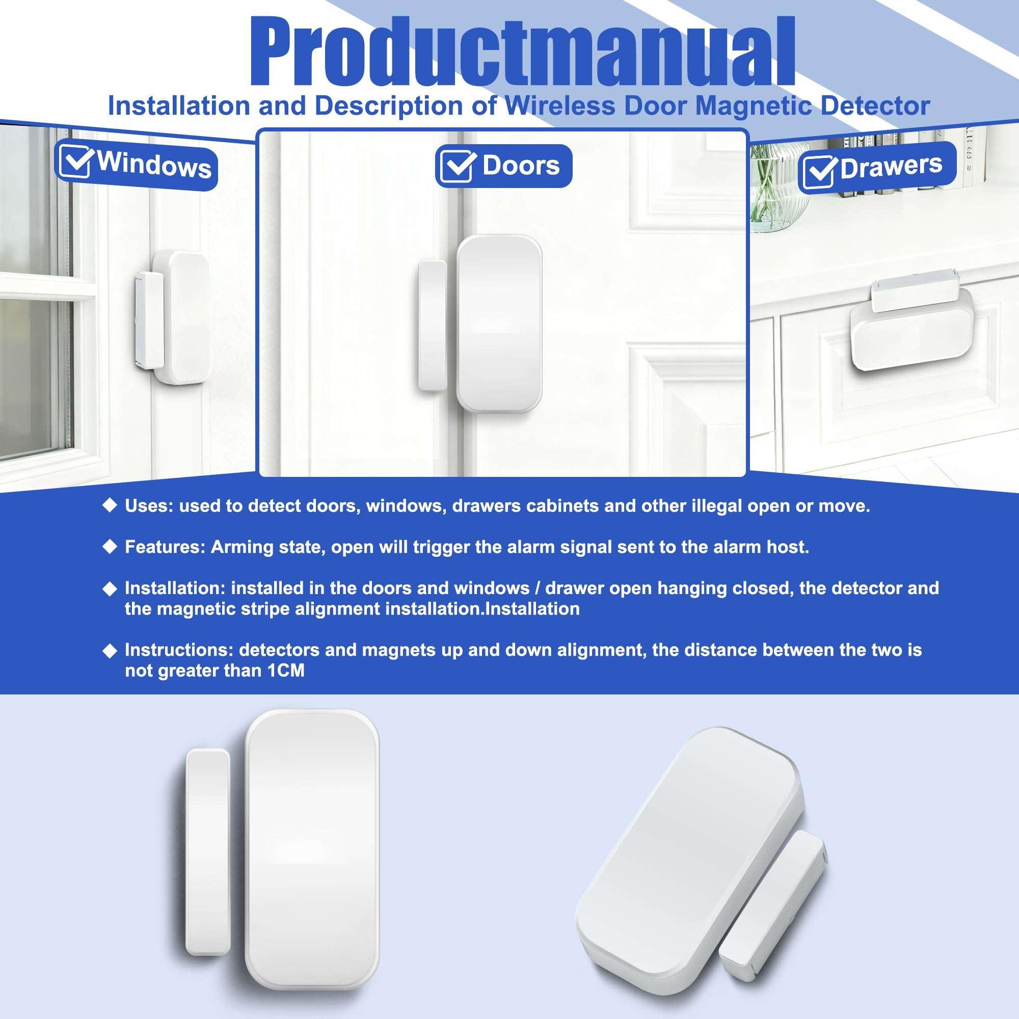 Kerui Door/Window Magnetic Alarm Sensor for GSM Home Security Alarm Systems Kit Protector Window Vibration Burglar Alarm for Homes Sheds Caravans Motorhomes Safety Guardian Protector(3 Set) 4