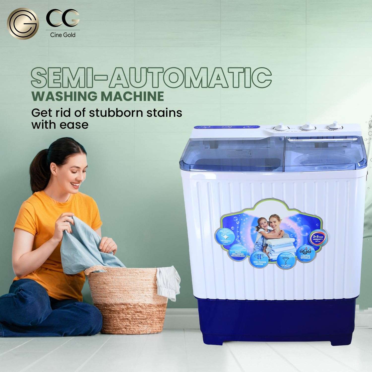 CineGold | Since 2008 | 7 Kg Quick Air Dry Semi-Automatic Top Loading Washing Machine, Blue Transparent Top & Rat Away Feature, Efficient, Durable Laundry Solution for Modern Homes with 5Year Warranty 3