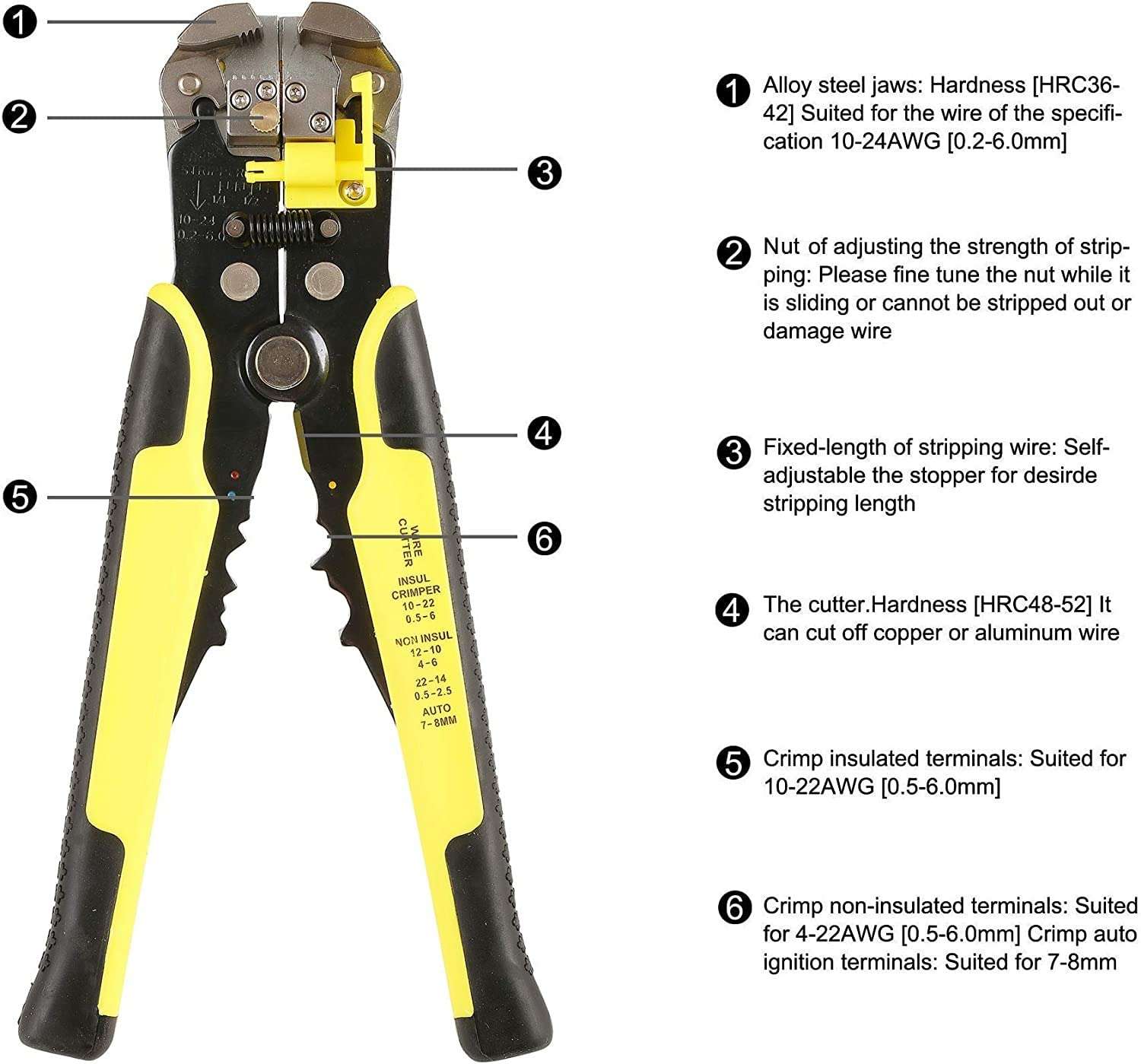 Scalebee Wire Stripper, Wire Strippers Electrical AWG 10-24 Compound Automatic Wire Stripper Plier 3-in-1 Hand Tool Self-Adjusting Cable Stripper, Wire Cutter and Terminal Crimper 4