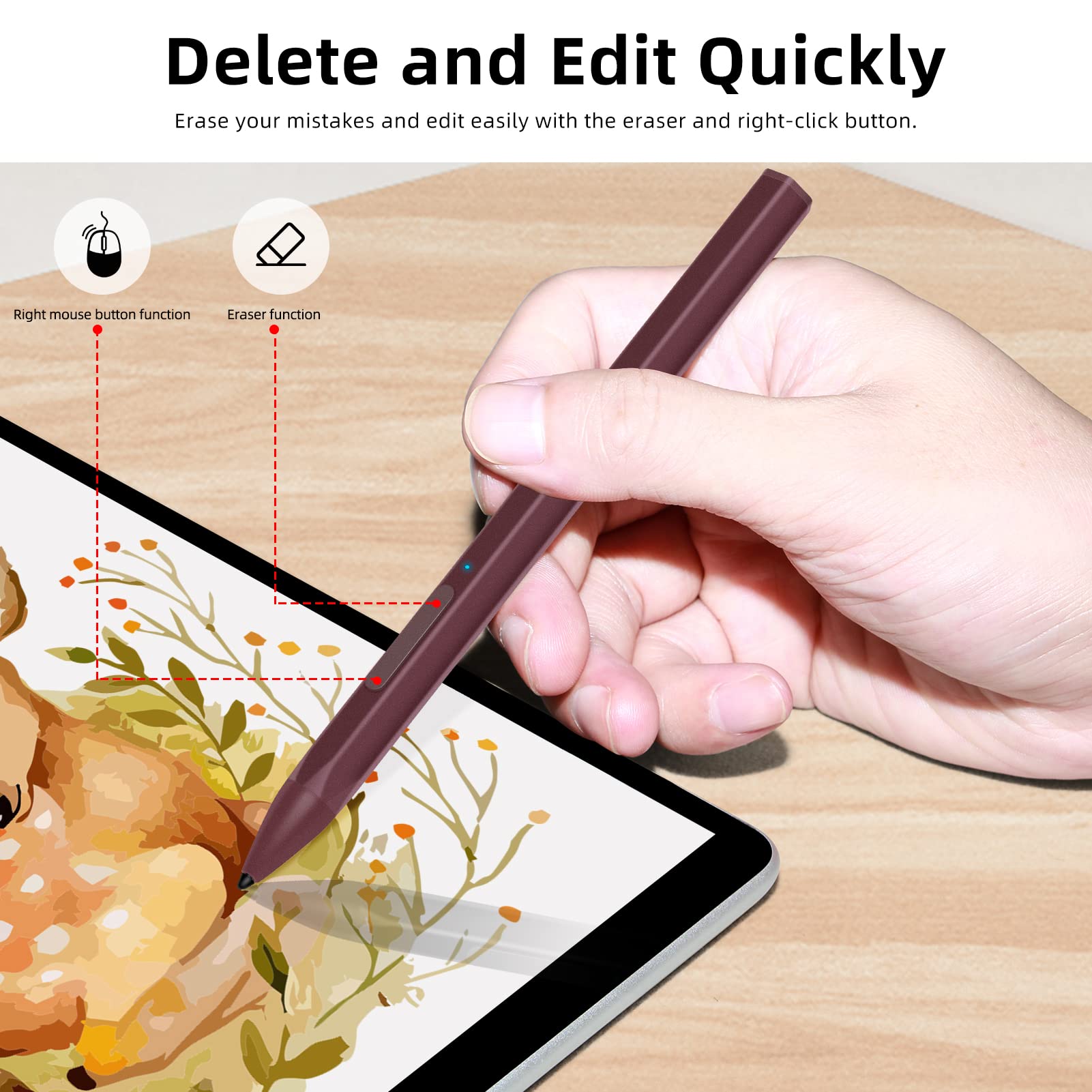 SSS·GRGB Stylus Pen for Microsoft Surface Pro9/8/X/7/6/5/4/3 Surface Go 3/2/1 Surface 3/Laptop/Studio/Book 4/3/2/1 with 4096 Tilt Pressure Palm Rejection Magnetic Attachment Rechargeable, Red 6