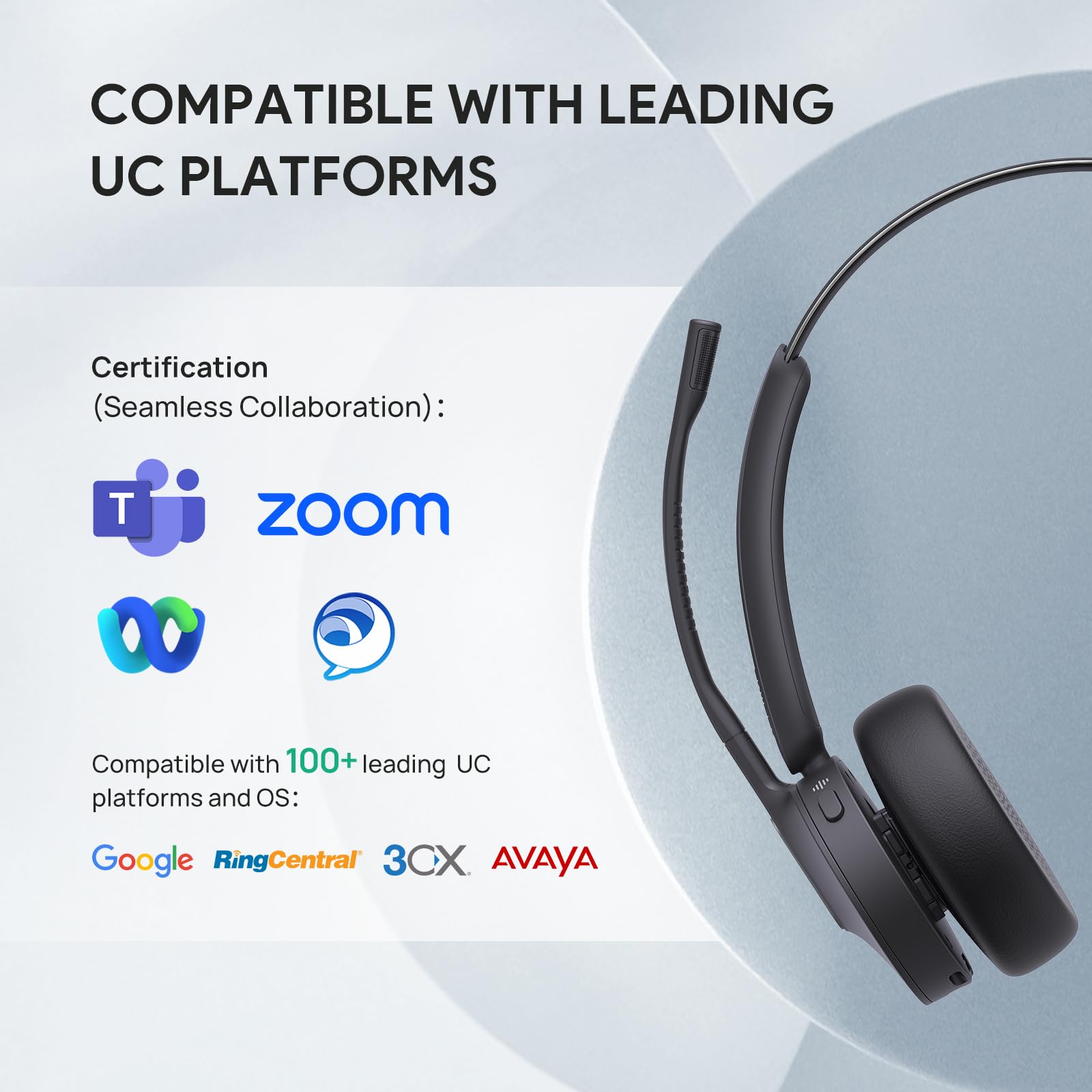 Yealink BH70 Mono UC Wireless Bluetooth Headset with Microphone for Work, up to 35h Talking Battery Life, 3-Mic Noise Cancellation, 91g Lightweight Work Headsets for Open Office, USB-C to A 5