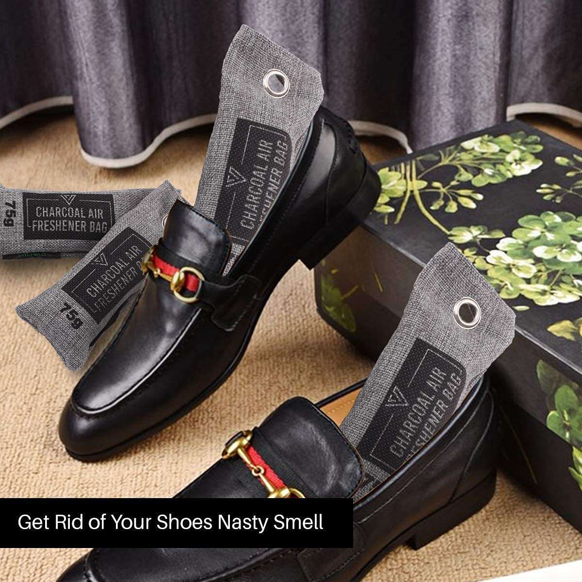 Vitchelo Bamboo Charcoal Air Purifying Bag (4 x 75g), Charcoal Bags Odor Absorber, Car Air freshener Bag, Activated Bamboo Deodorizer Moisture Absorber, Odor Eliminator for Home, Closet, Pet (Gray) 4