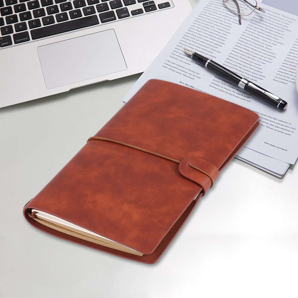 Tnfeeon Classic PU Leather Travel Notebook Hardcover Executive Notebook Personalized Journal Diary Refillable Notepad for Writing Women Men (Brown) 4