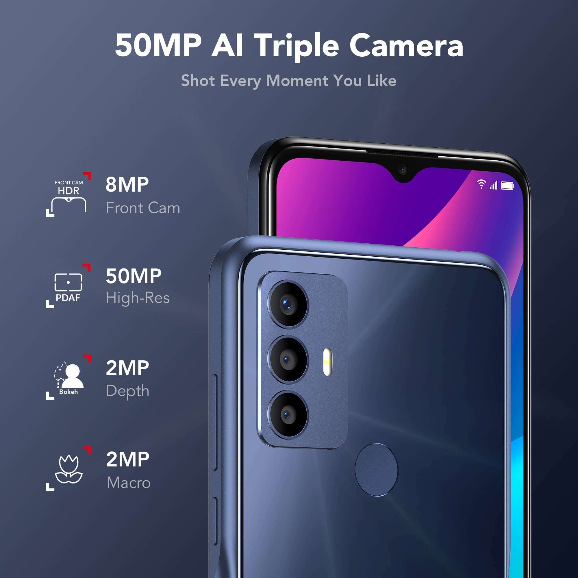 TCL 30 SE Unlocked Cell Phone, 128GB ROM + 4GB RAM Android Phone, 6.52" HD Display, 50MP AI Triple-Camera, 5000mAh Battery, US Version, Atlantic Blue 4