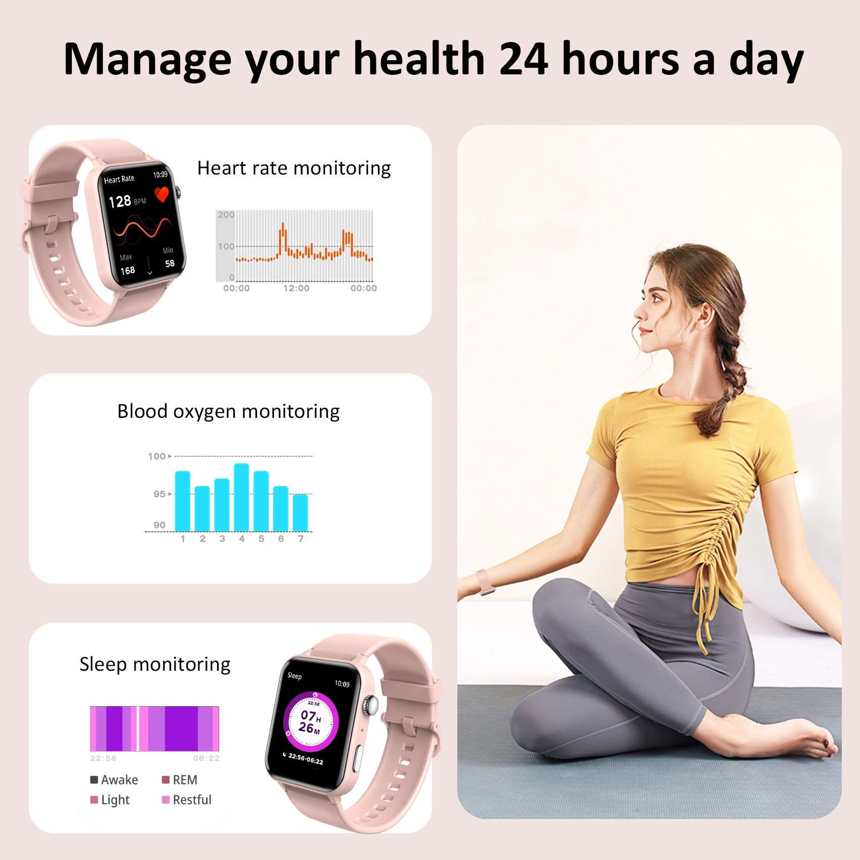 Blackview Smart Watches for Women(Make and Answer Calls),1.85''HD Screen Fitness Tracker Watch,100+ Sport Modes,SpO2/Heart Rate/Sleep Monitor for Android iPhone 4